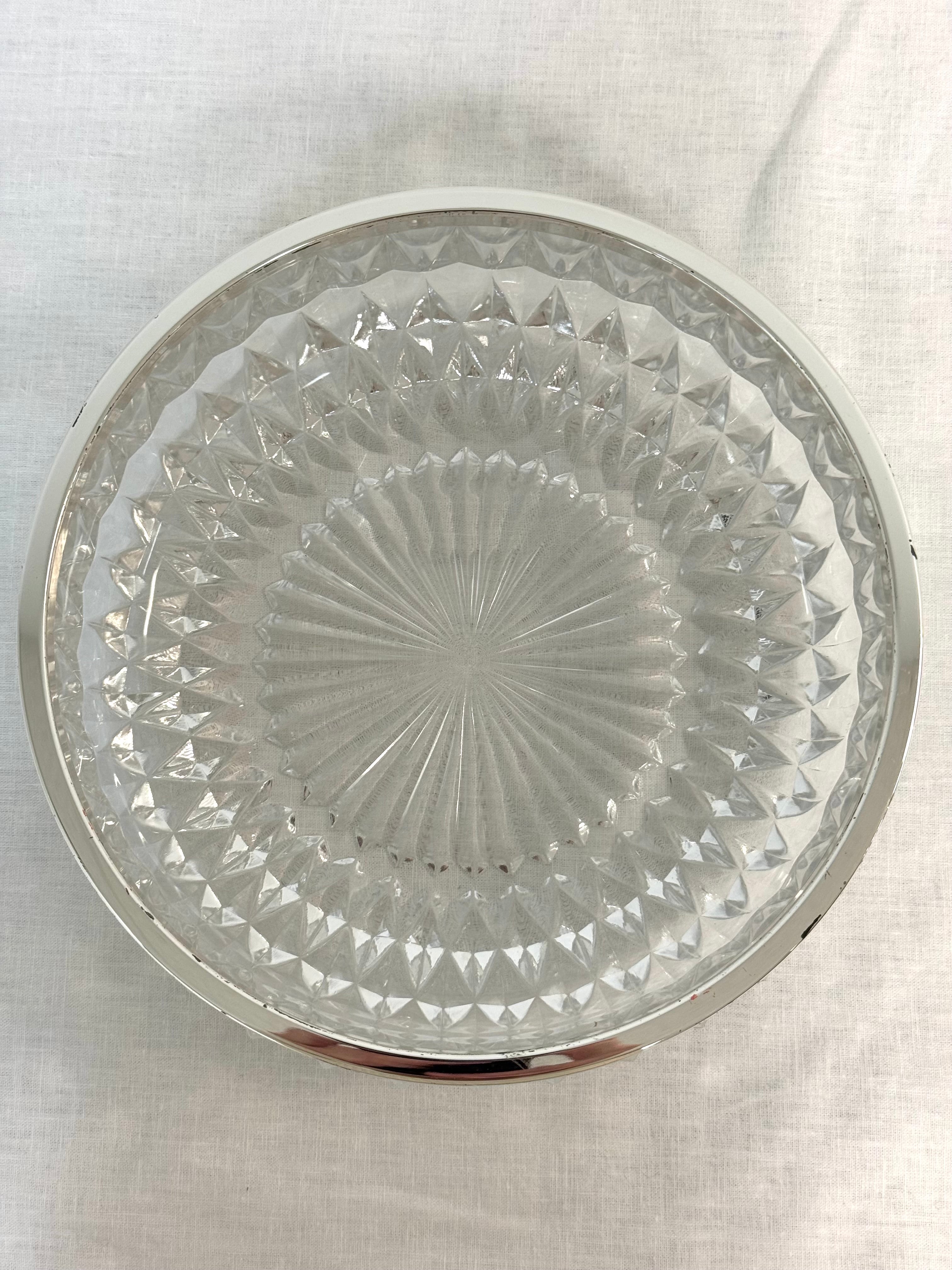 Cut Glass 9" Bowl with Silver Rim