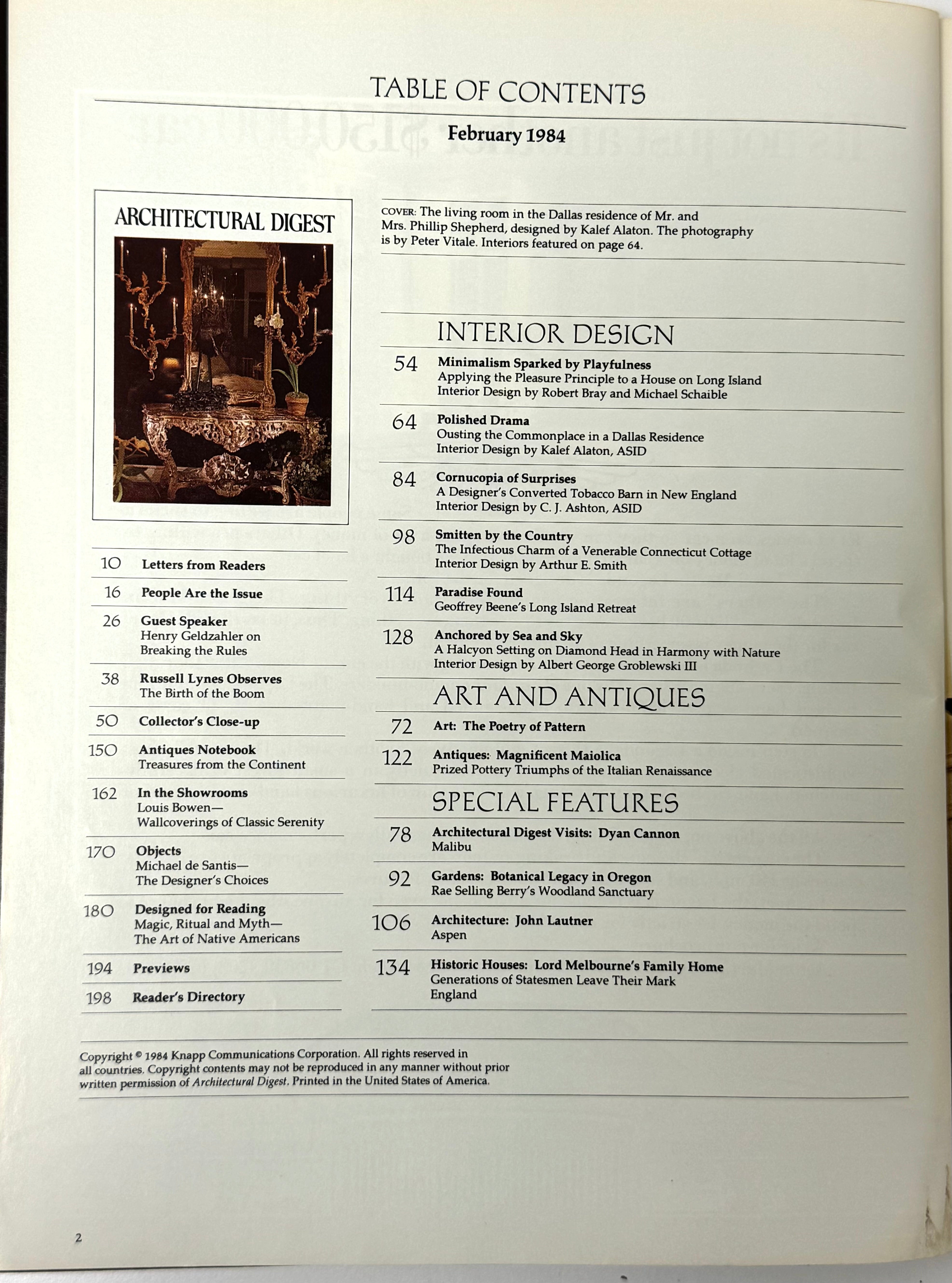 Vintage ARCHITECTURAL DIGEST February 1984