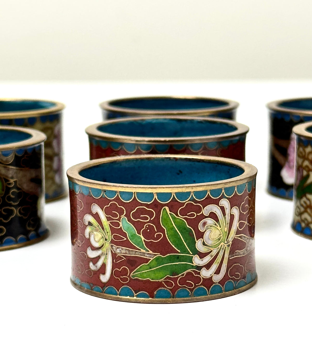 Vintage Cloisonne Enamel Napkin Rings Set of 8
