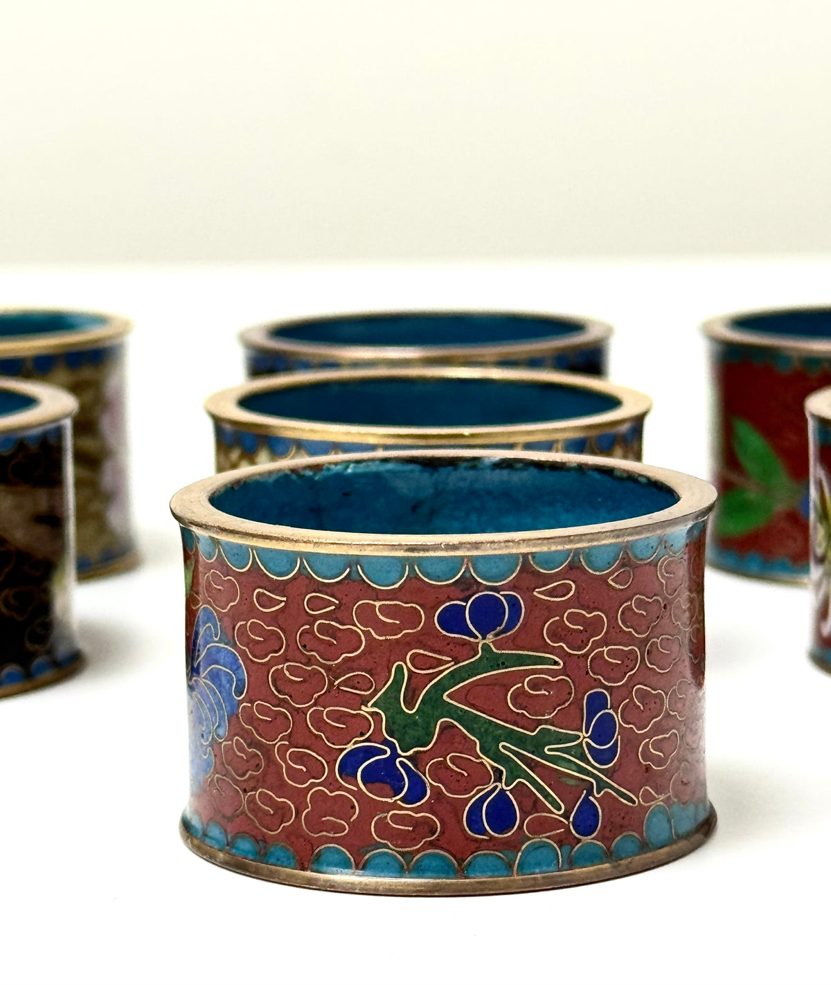 Vintage Cloisonne Enamel Napkin Rings Set of 8