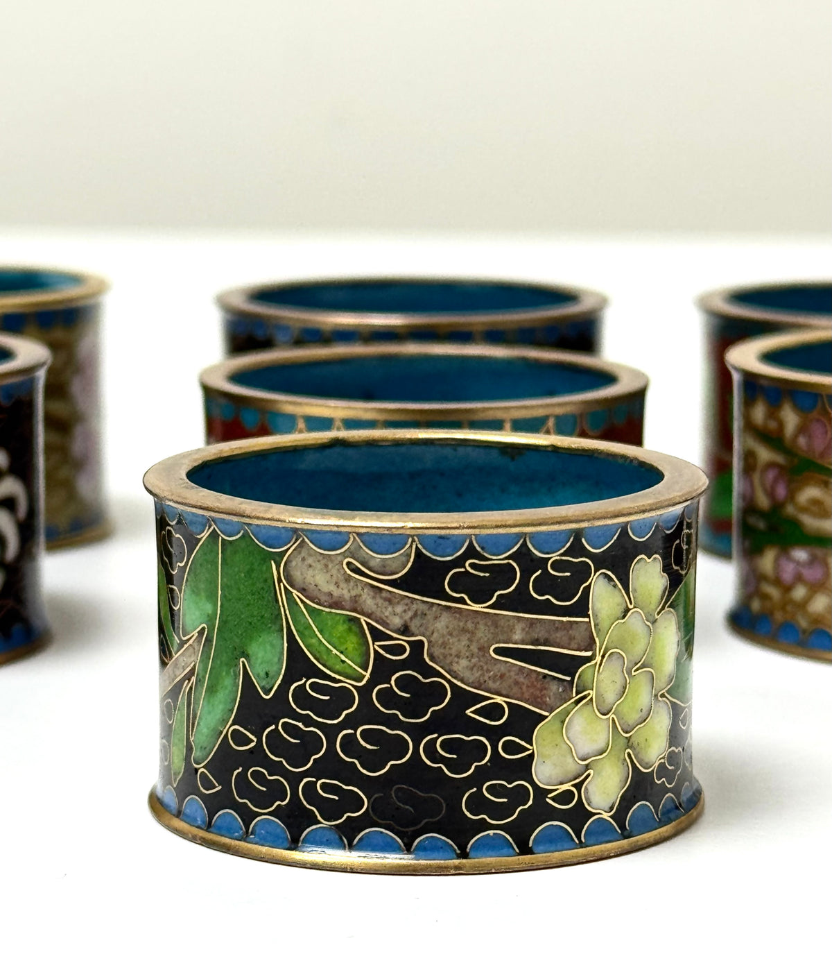 Vintage Cloisonne Enamel Napkin Rings Set of 8