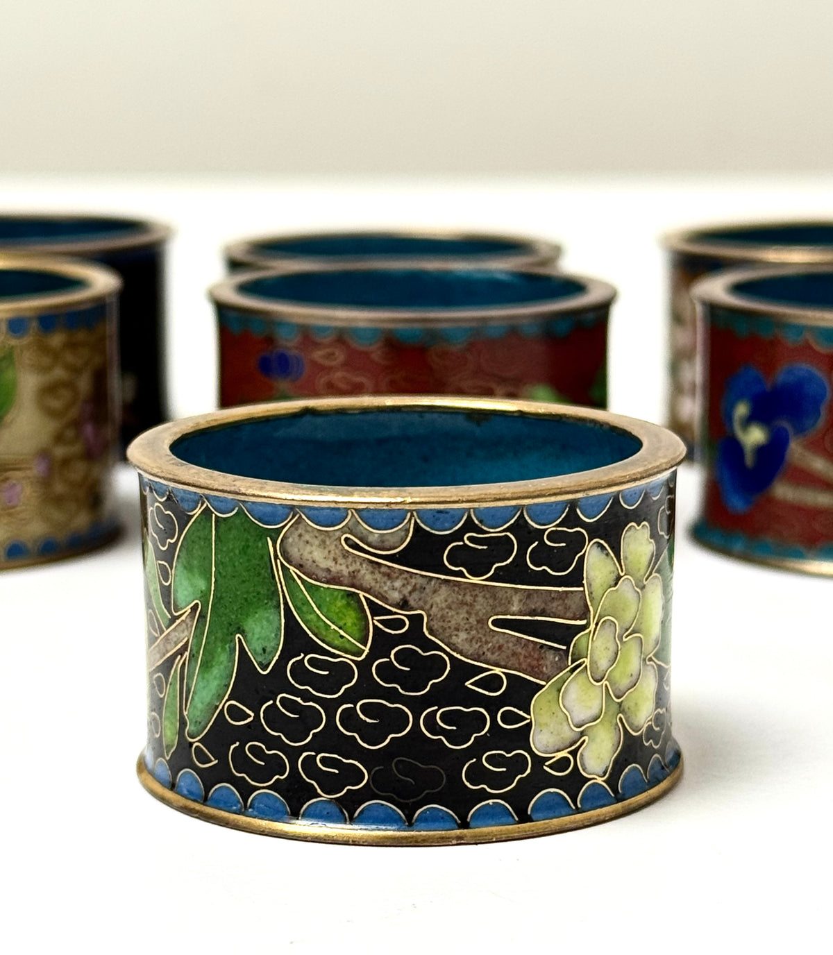 Vintage Cloisonne Enamel Napkin Rings Set of 8