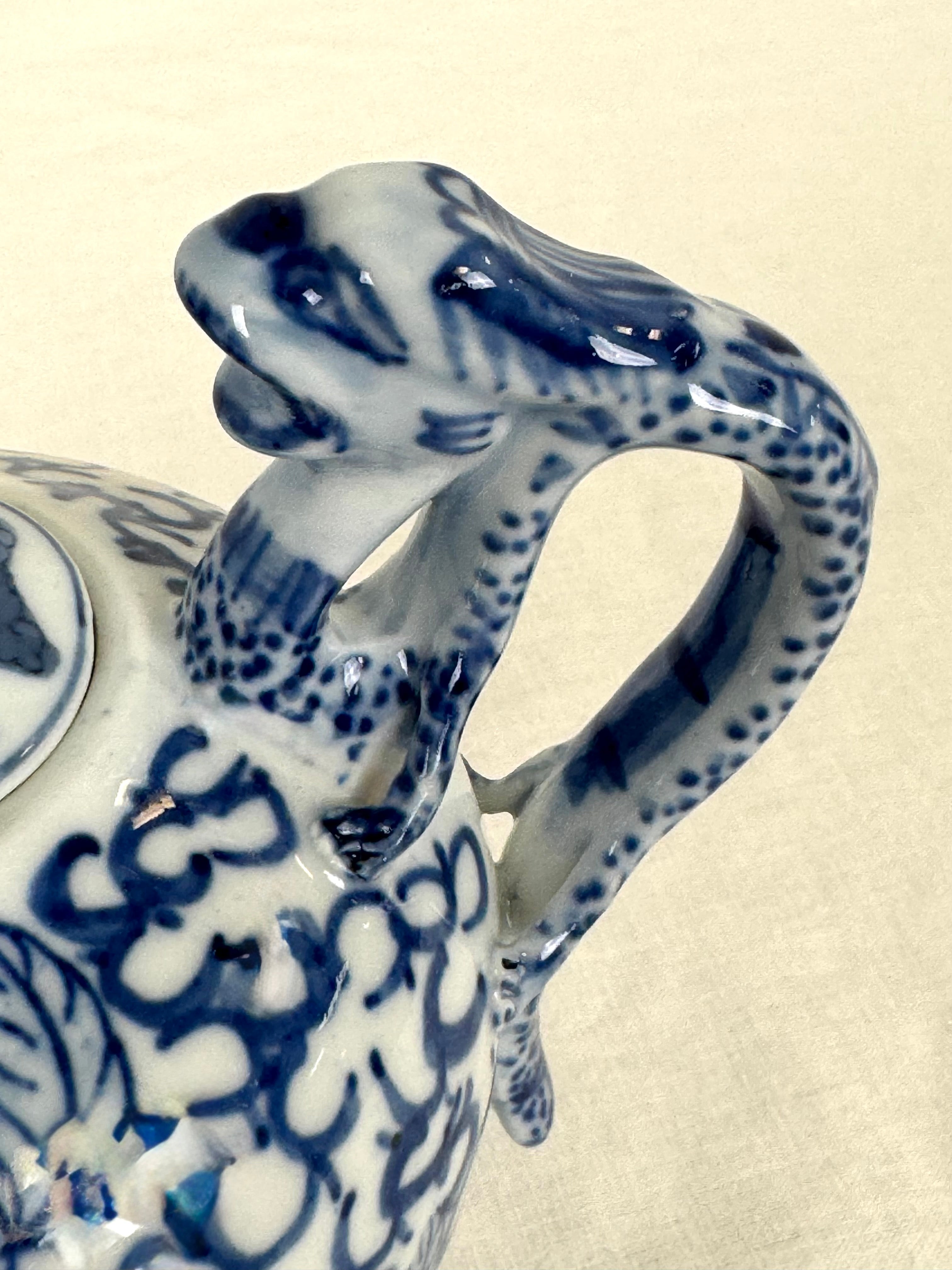 Vintage Blue & White Chinese Dragon Teapot