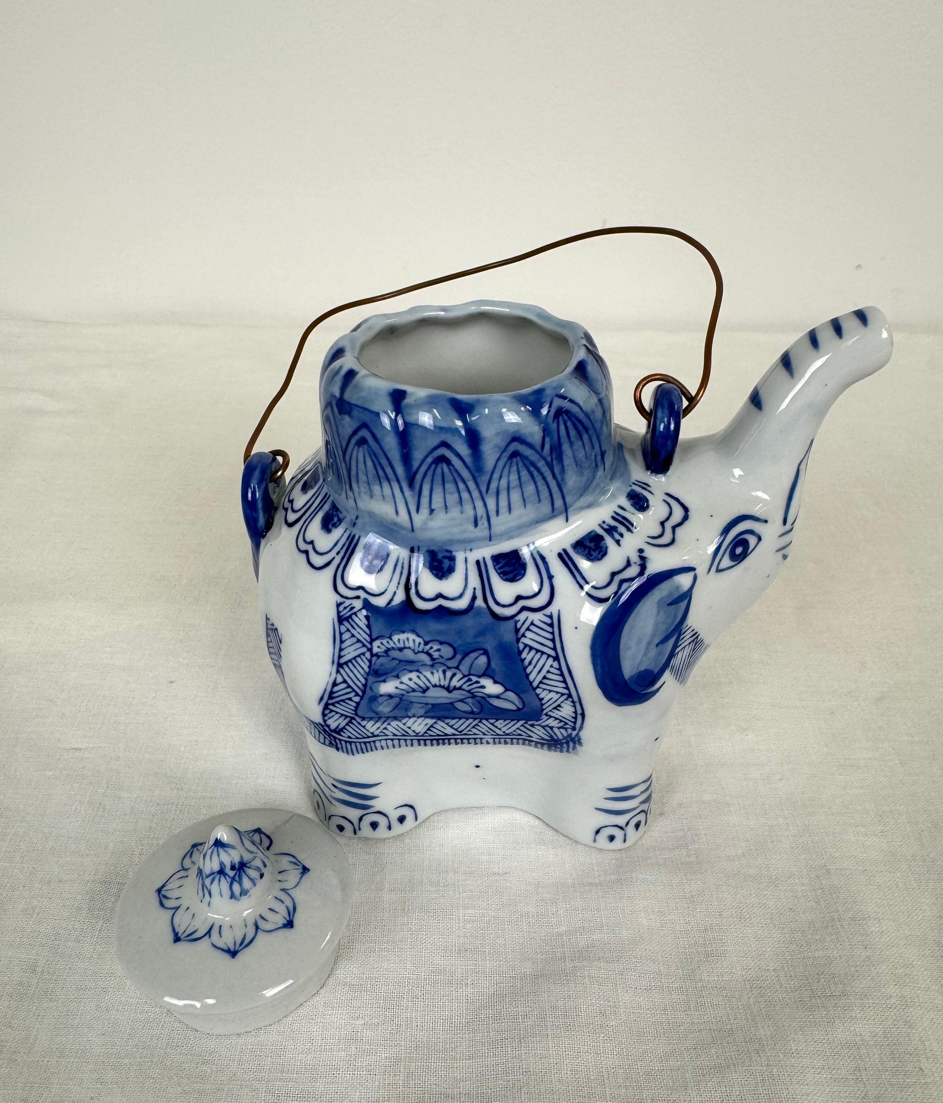 Vintage Blue & White Elephant Teapot