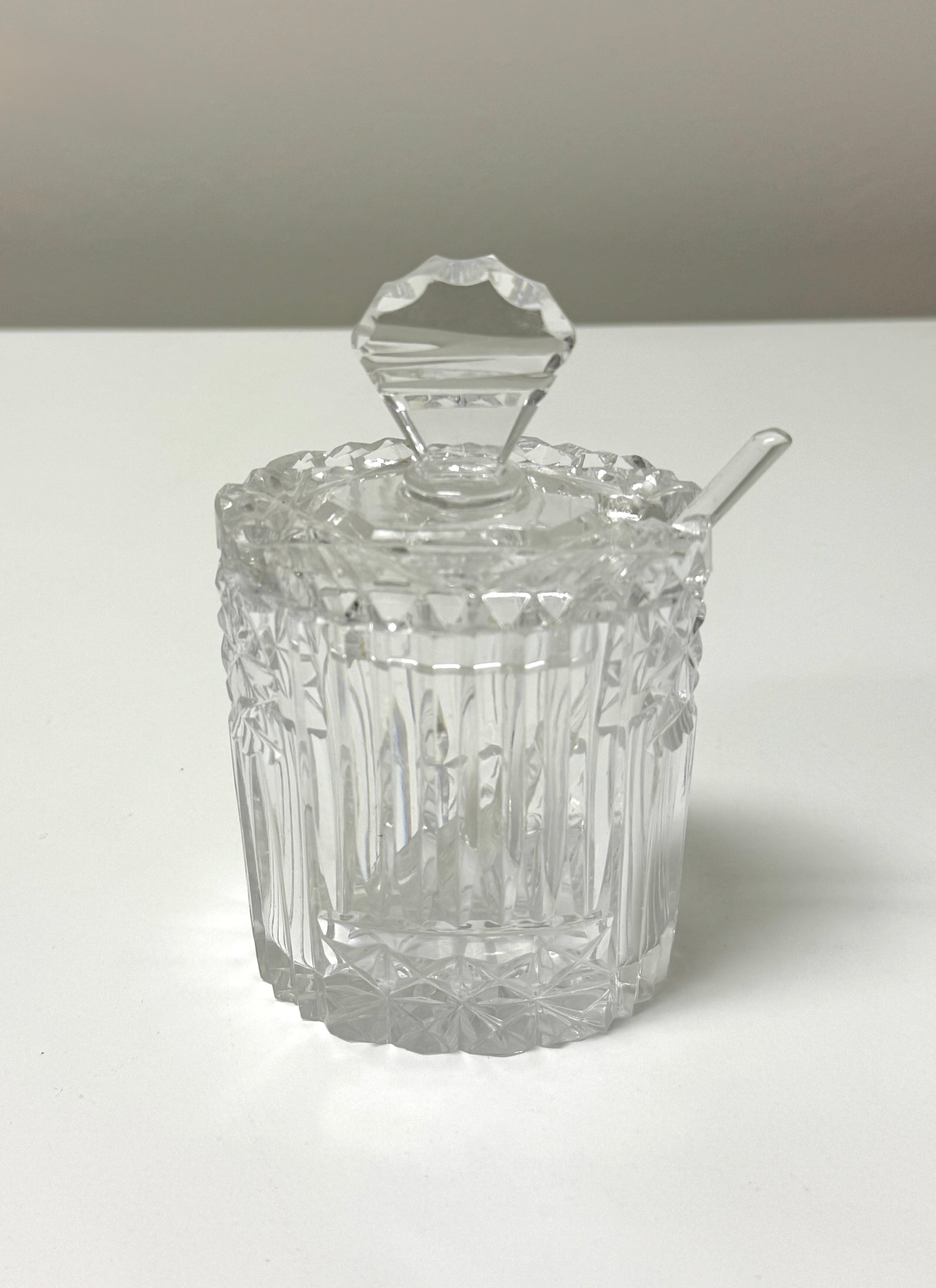Cut Crystal Condiment Jar with Spoon