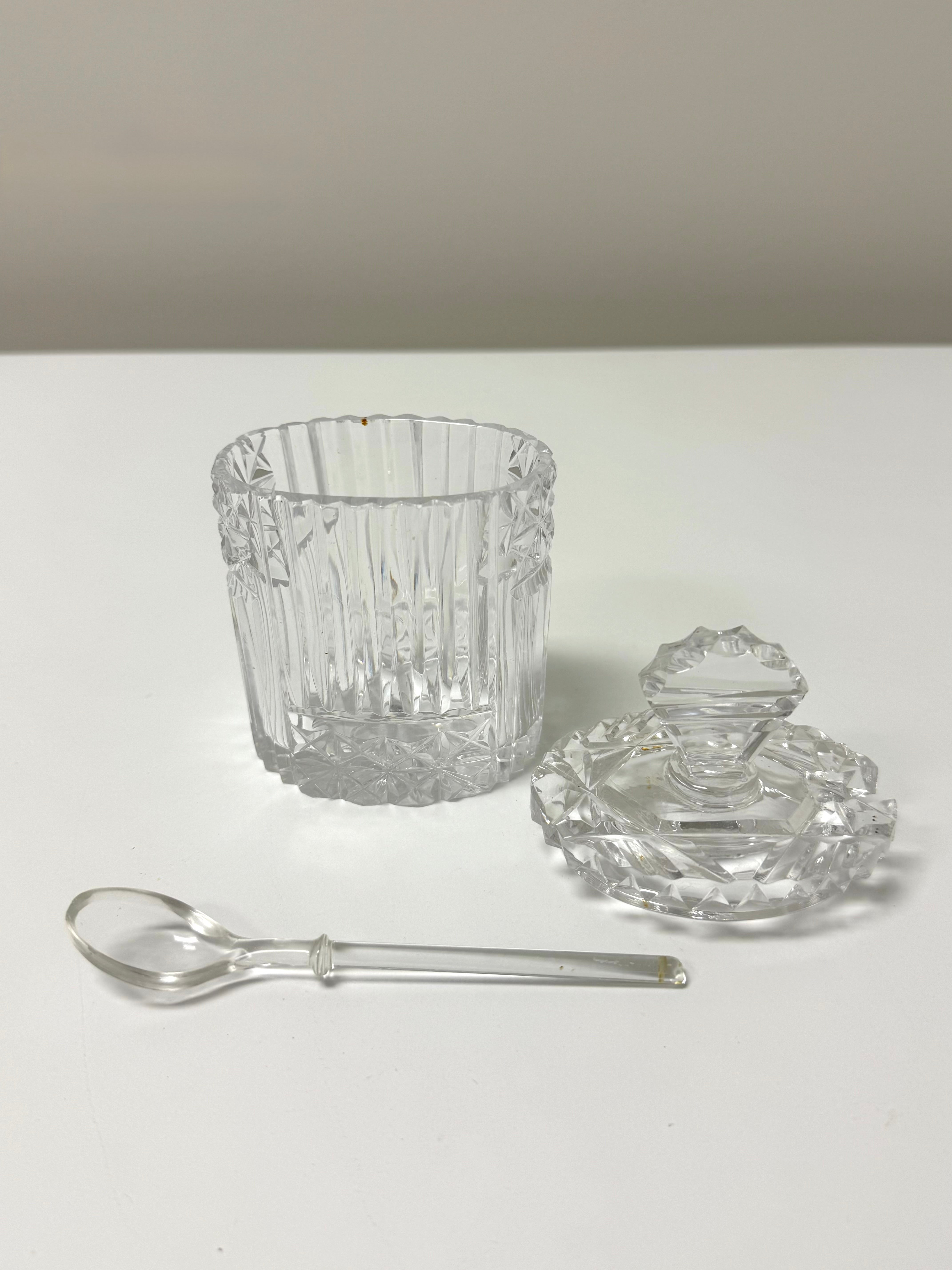 Cut Crystal Condiment Jar with Spoon