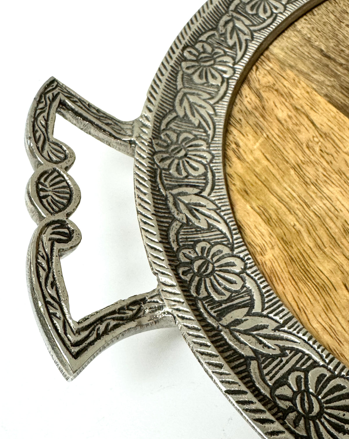 Embossed Metal & Wood Tray