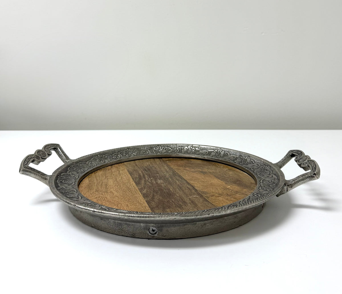 Embossed Metal & Wood Tray