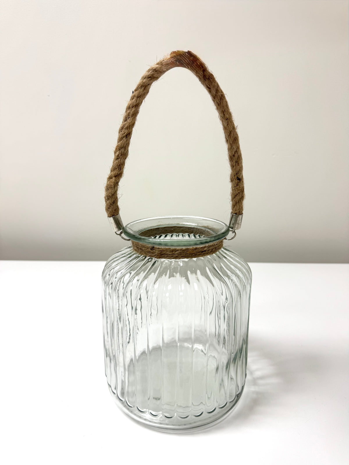 Ribbed Glass Jar with Rope Handle