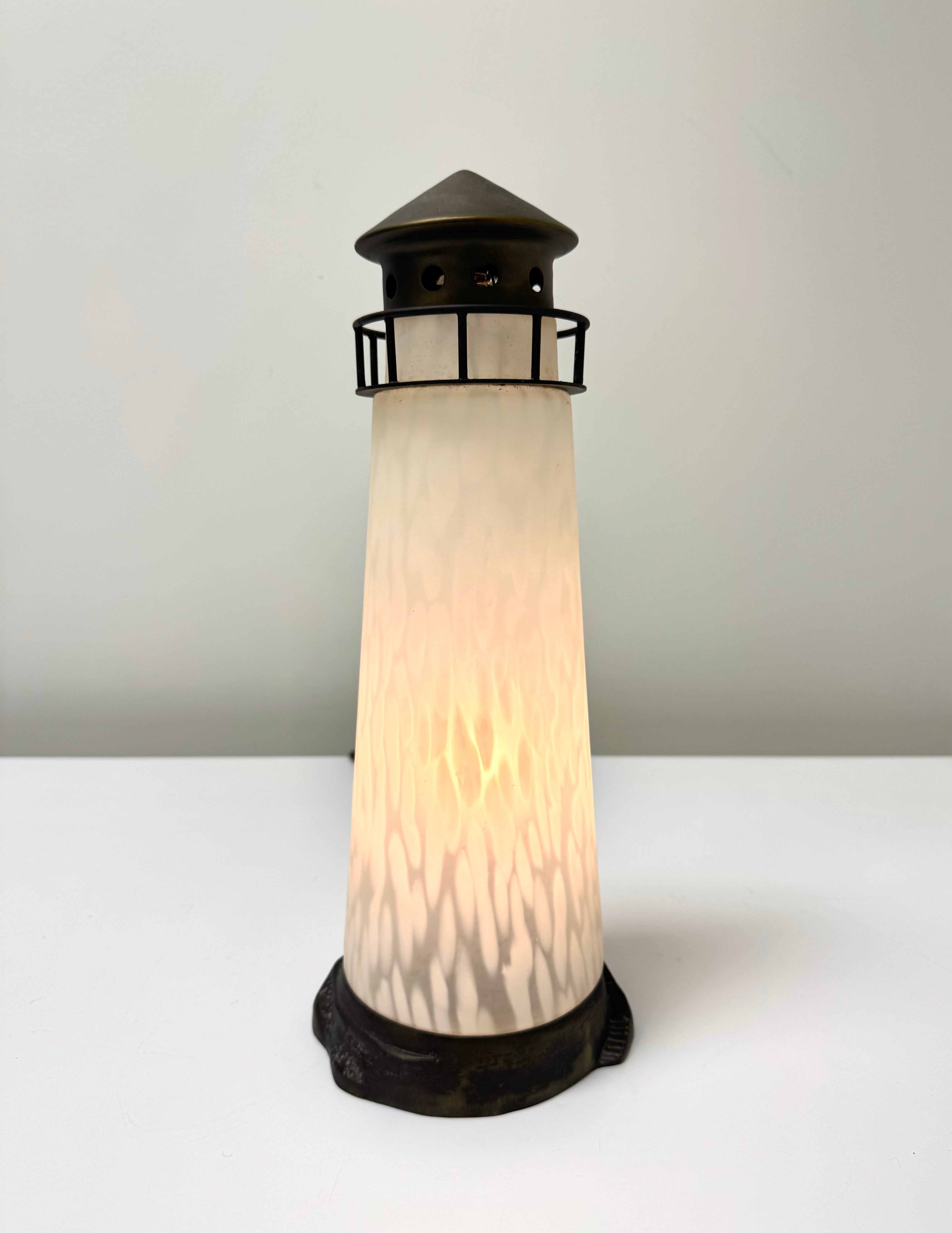 Vintage Frosted Glass Lighthouse Lamp