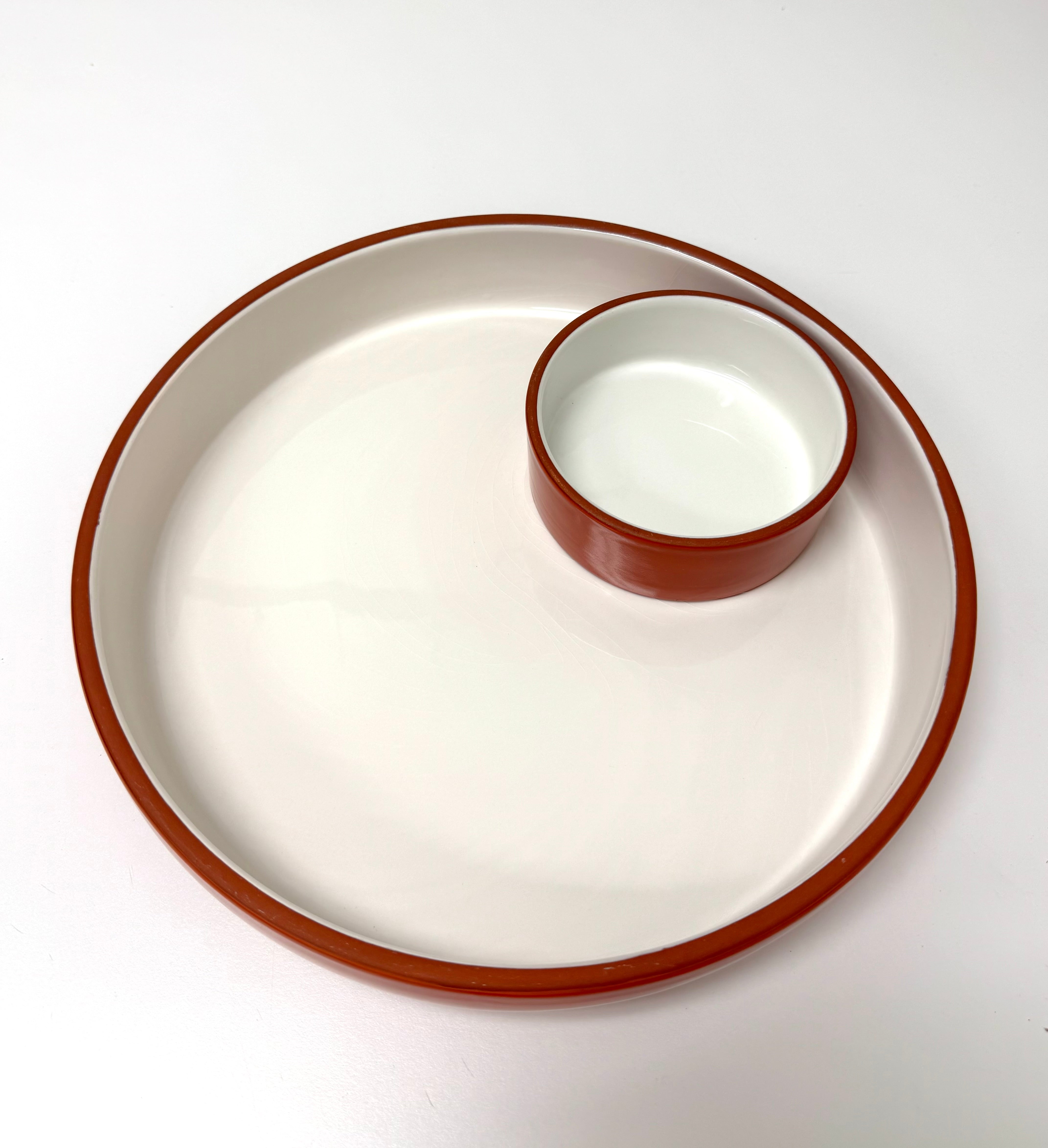 Persimmon & White Glazed Terracotta Chip & Dip Server