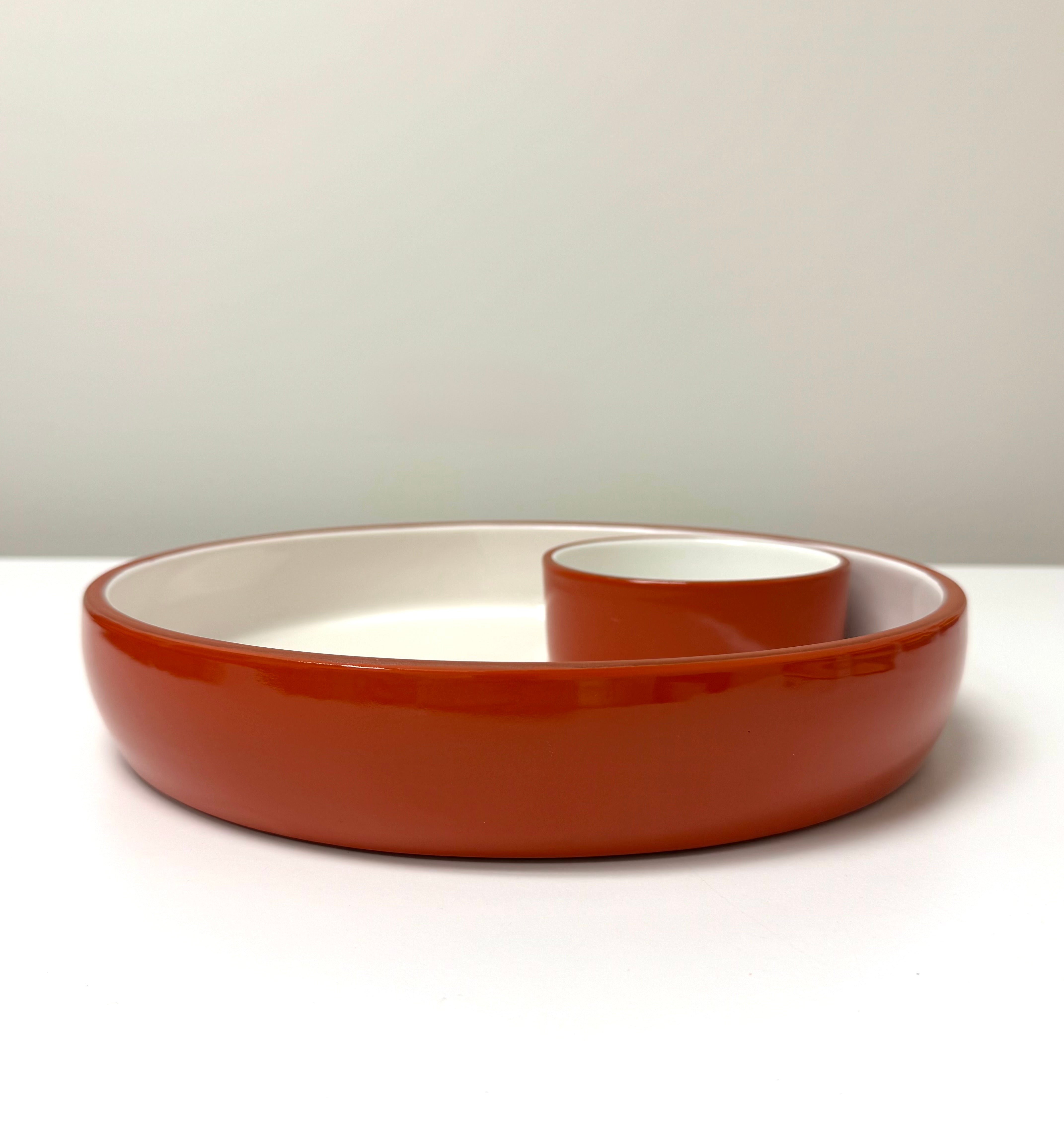 Persimmon & White Glazed Terracotta Chip & Dip Server