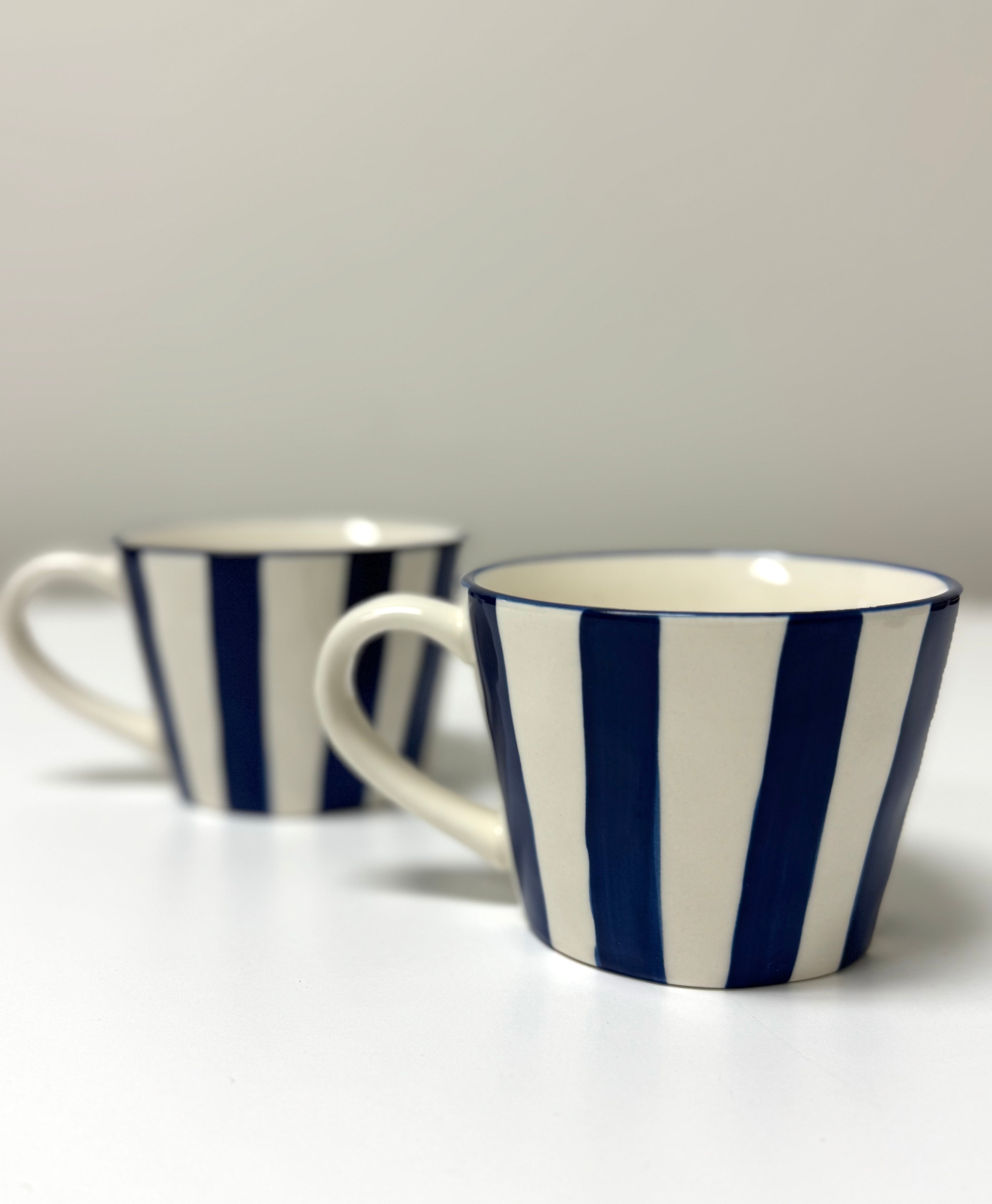 ABBOTT Blue & White Stripe Mugs Set of 2