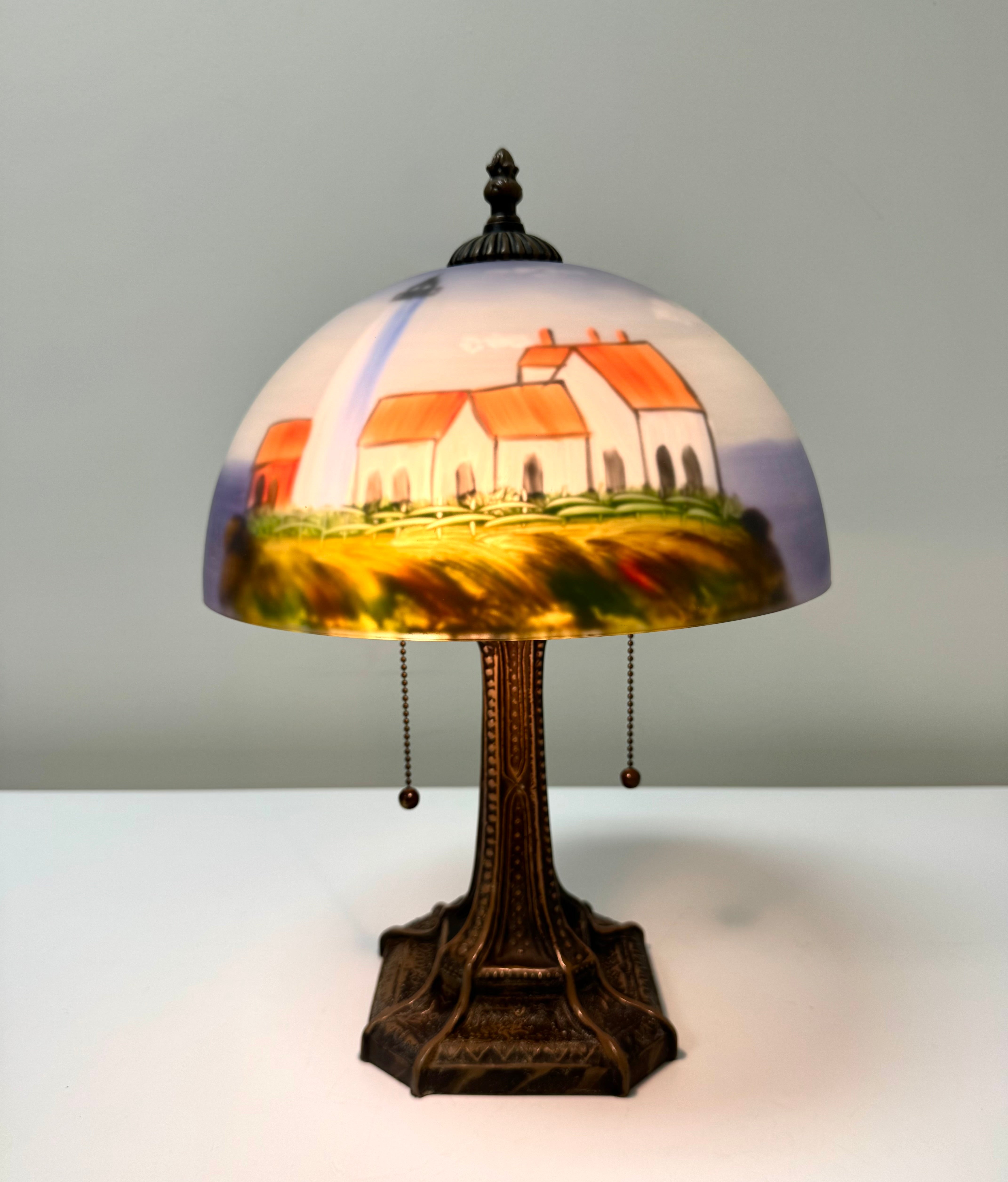 Reverse-painted Glass Lighthouse Lamp