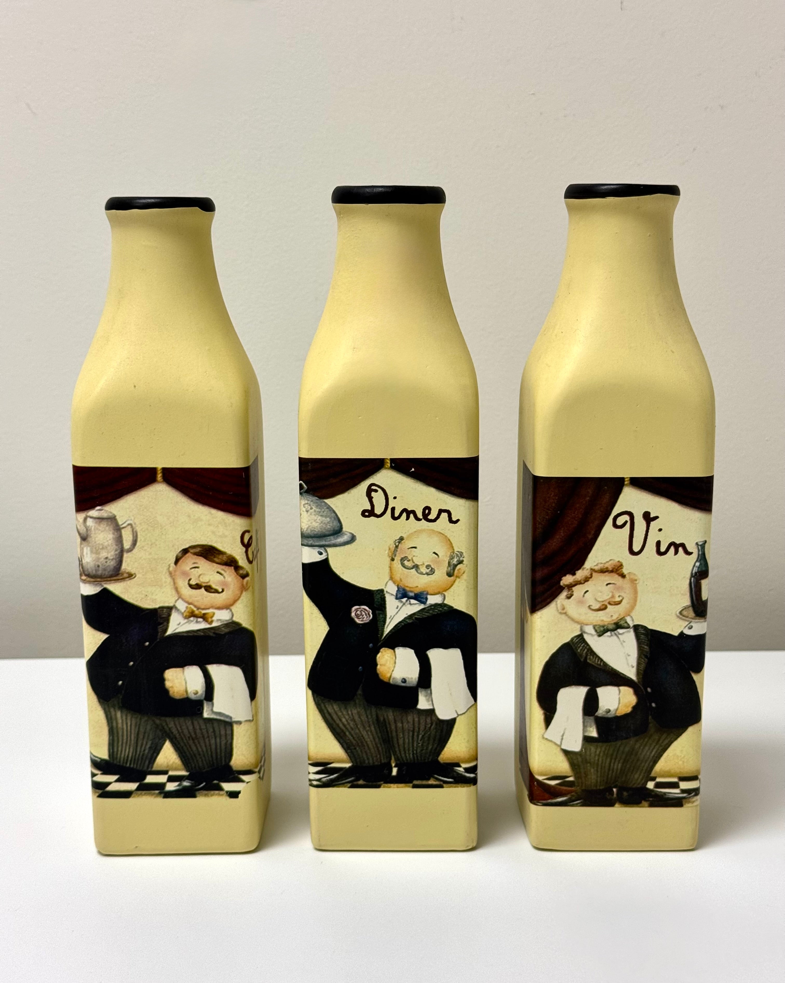 French Waiter Decanter Bottles Set of 3