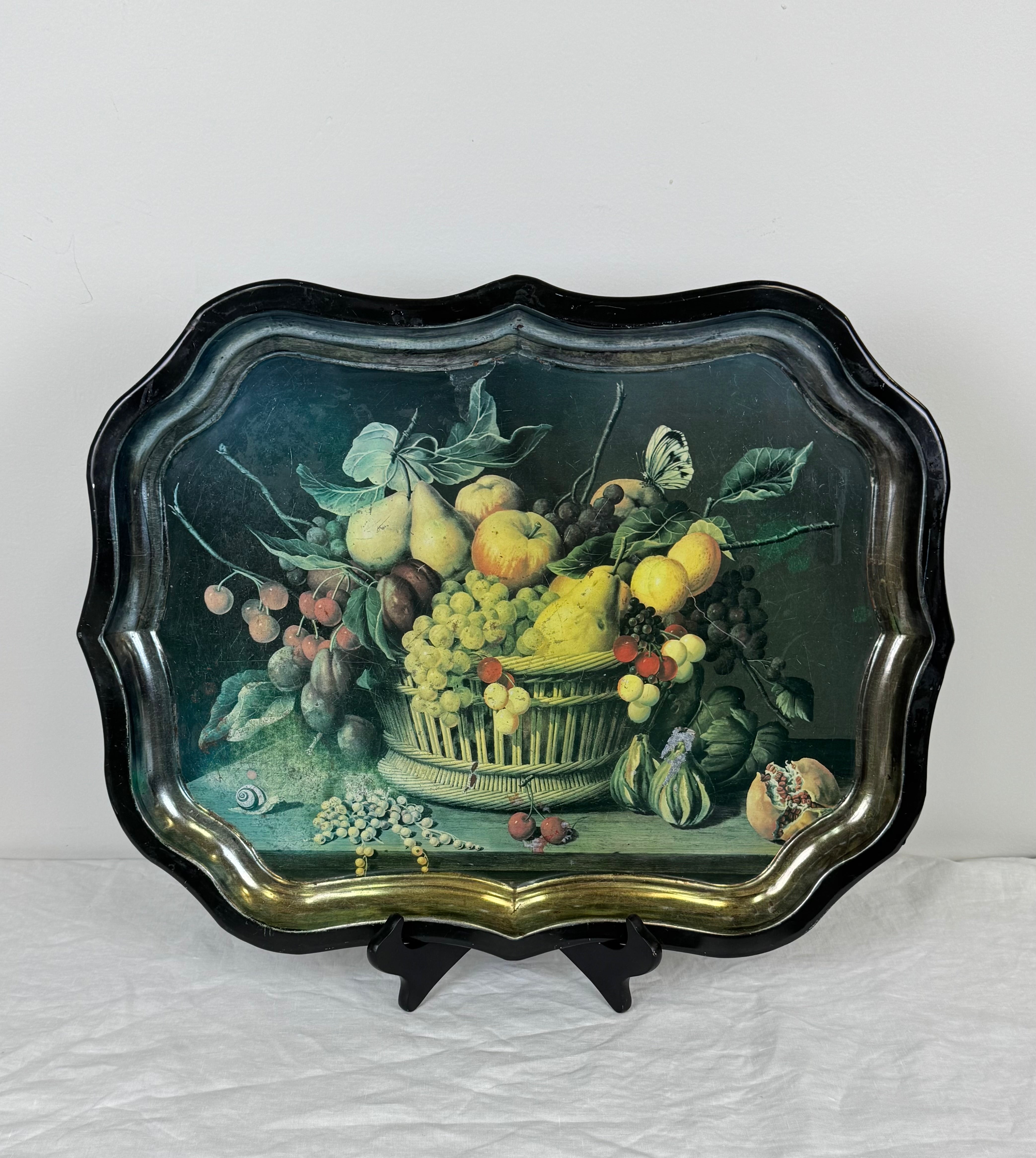 Vintage Fruit Still Life Toleware Metal Tray