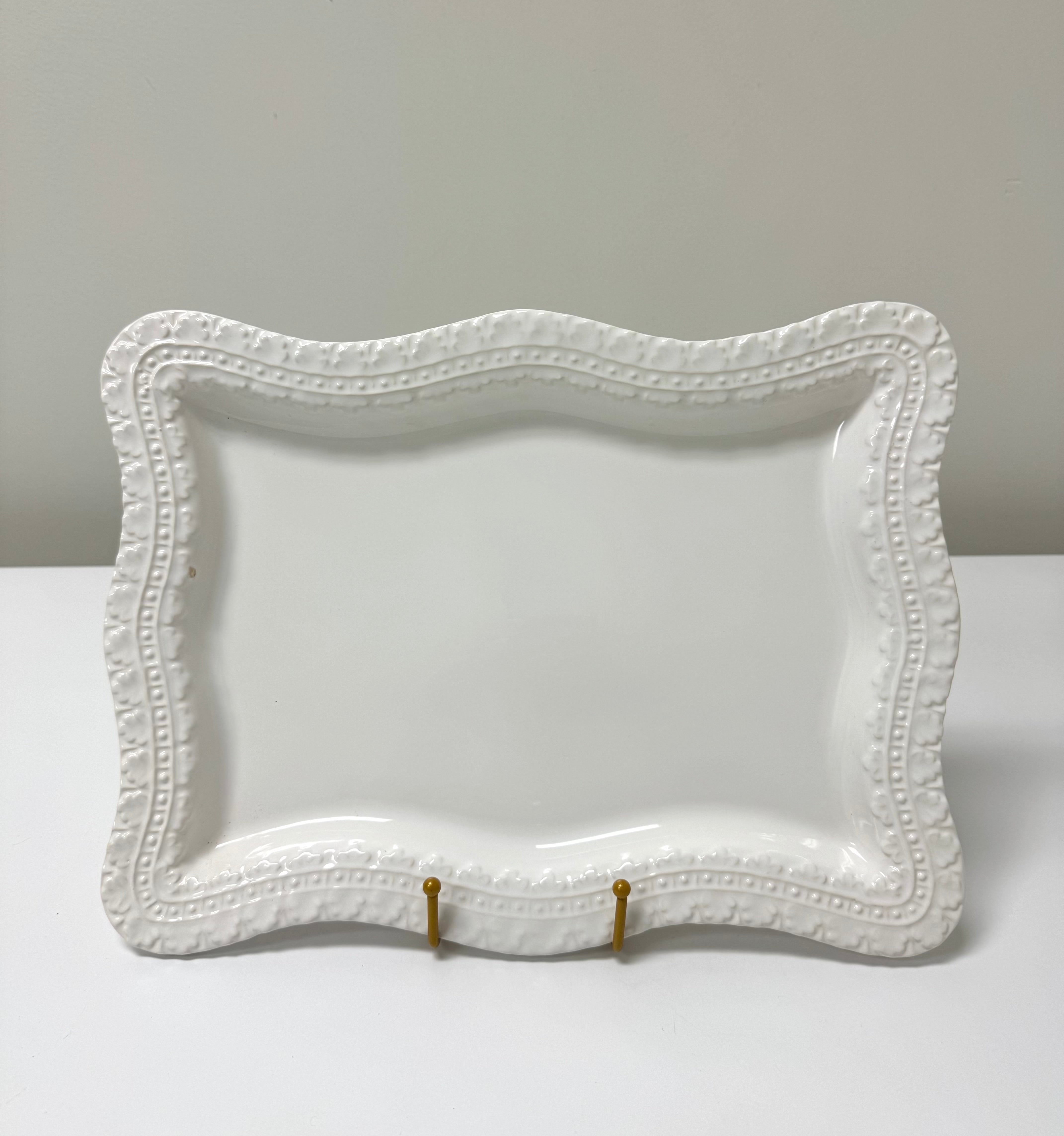 White Embossed Ceramic Serving Platter