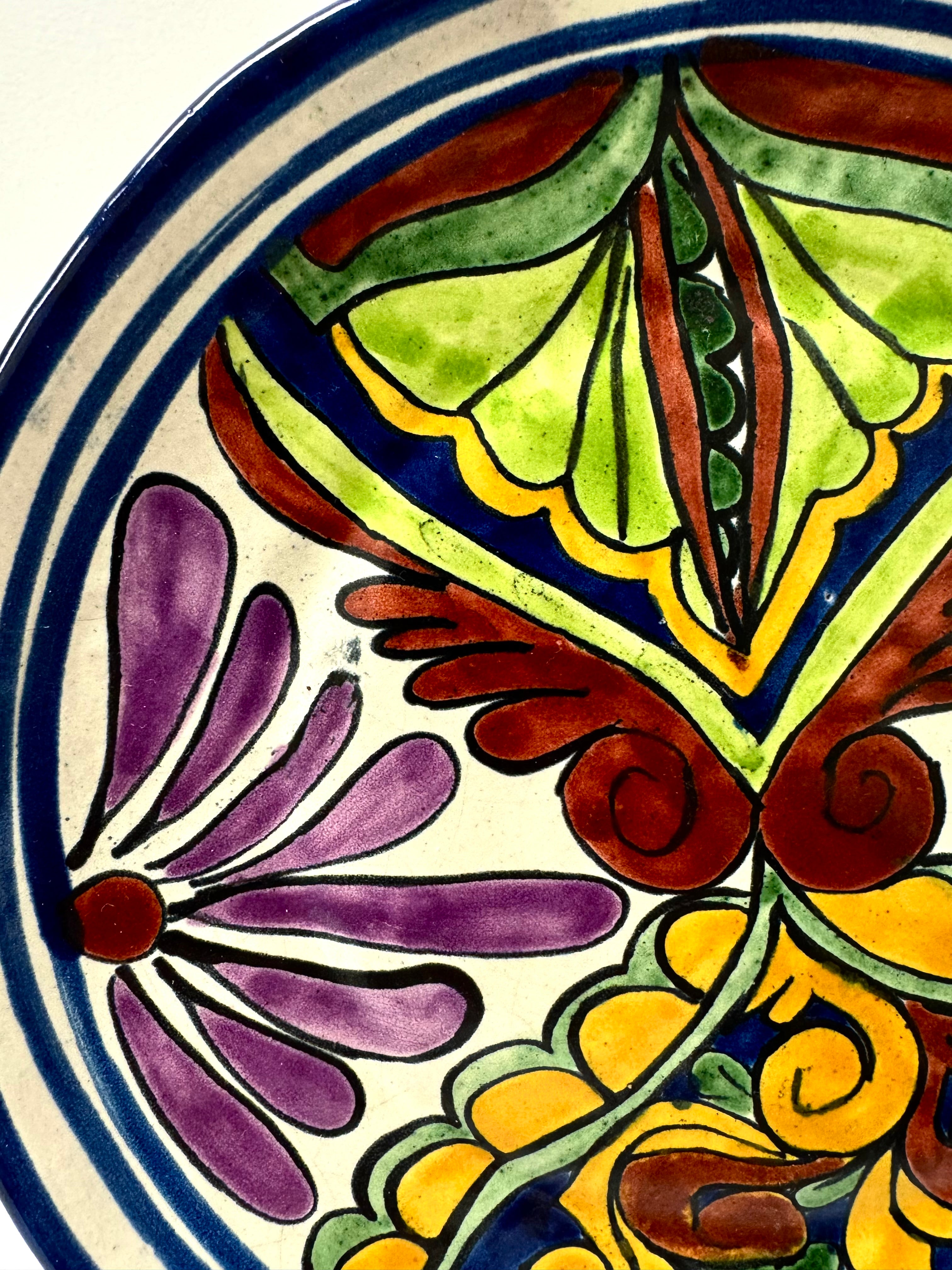 Vintage Talavera Hand-painted Floral Plates Set of 2