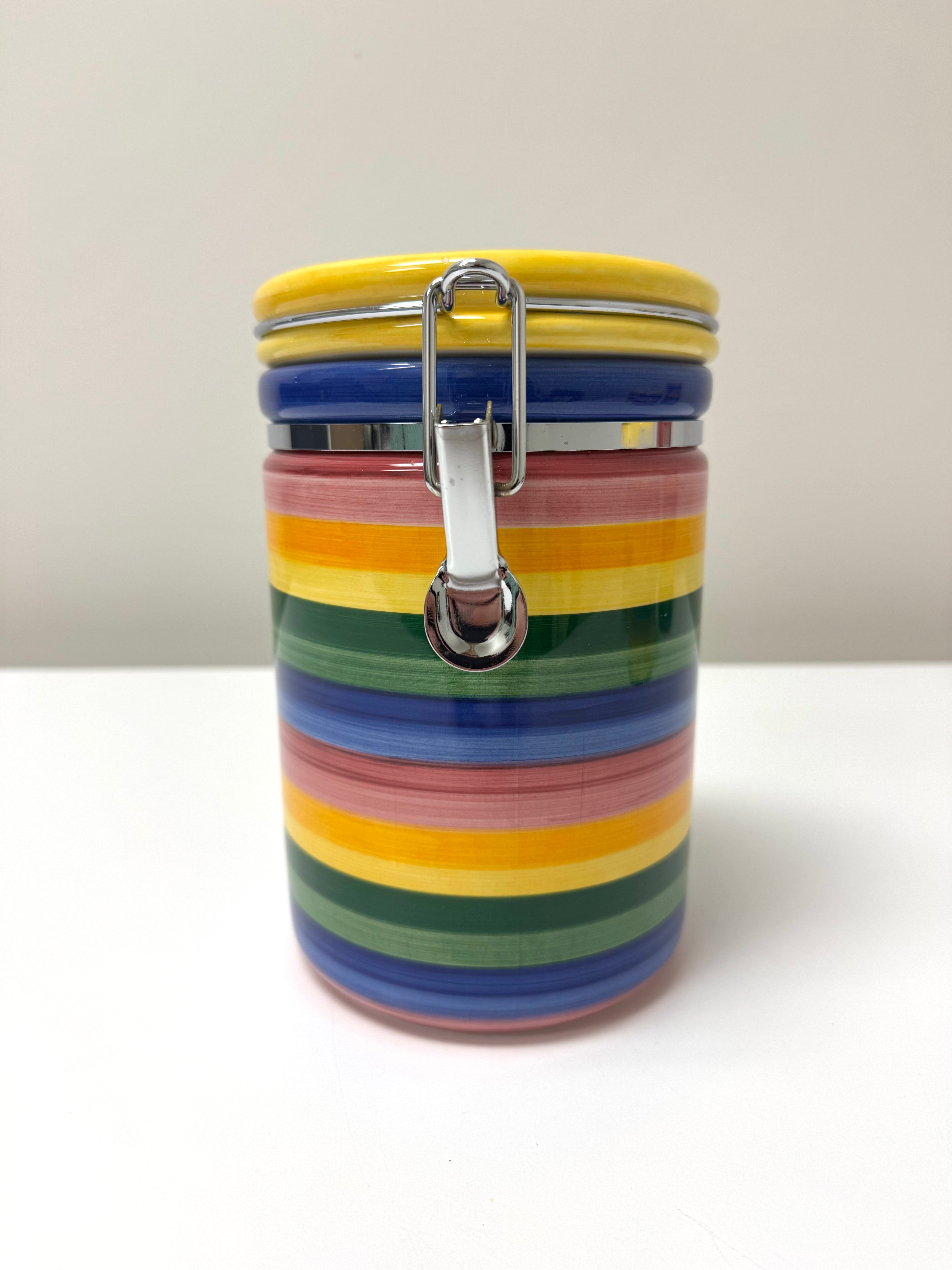 Hand-painted Multi-stripe 8" Canister