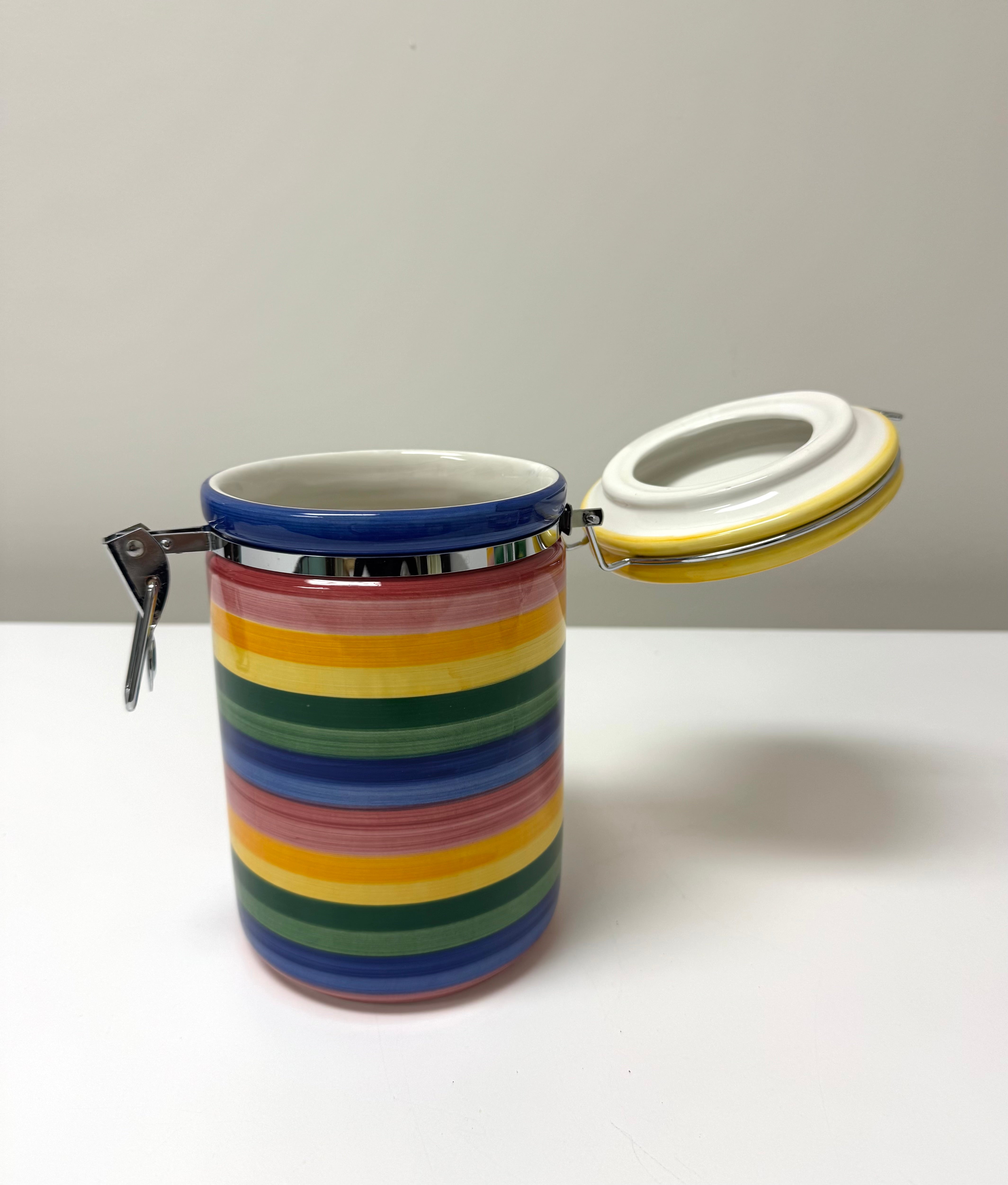 Hand-painted Multi-stripe 8" Canister