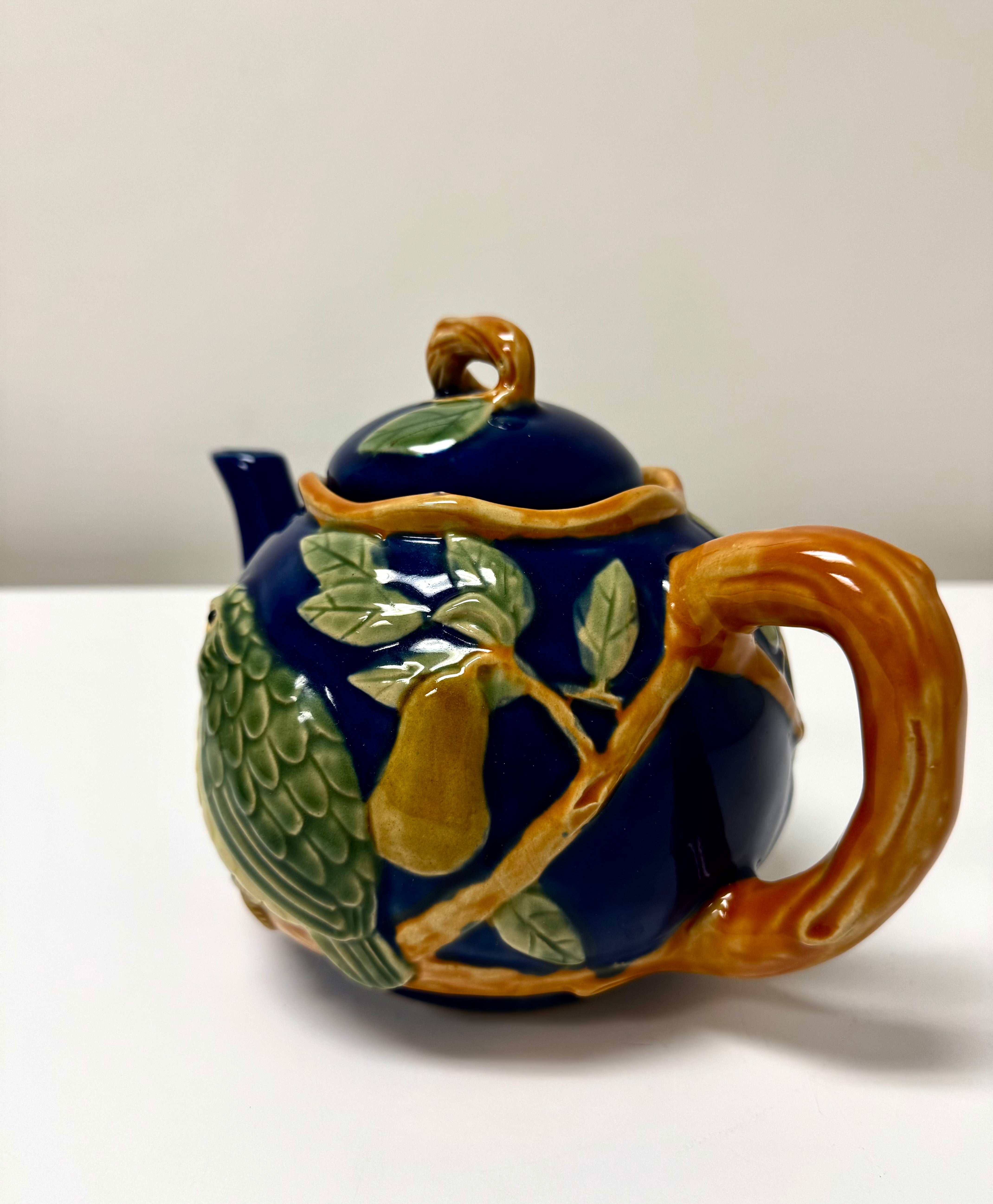 Vintage 'Partridge in a Pear Tree' Majolica Teapot