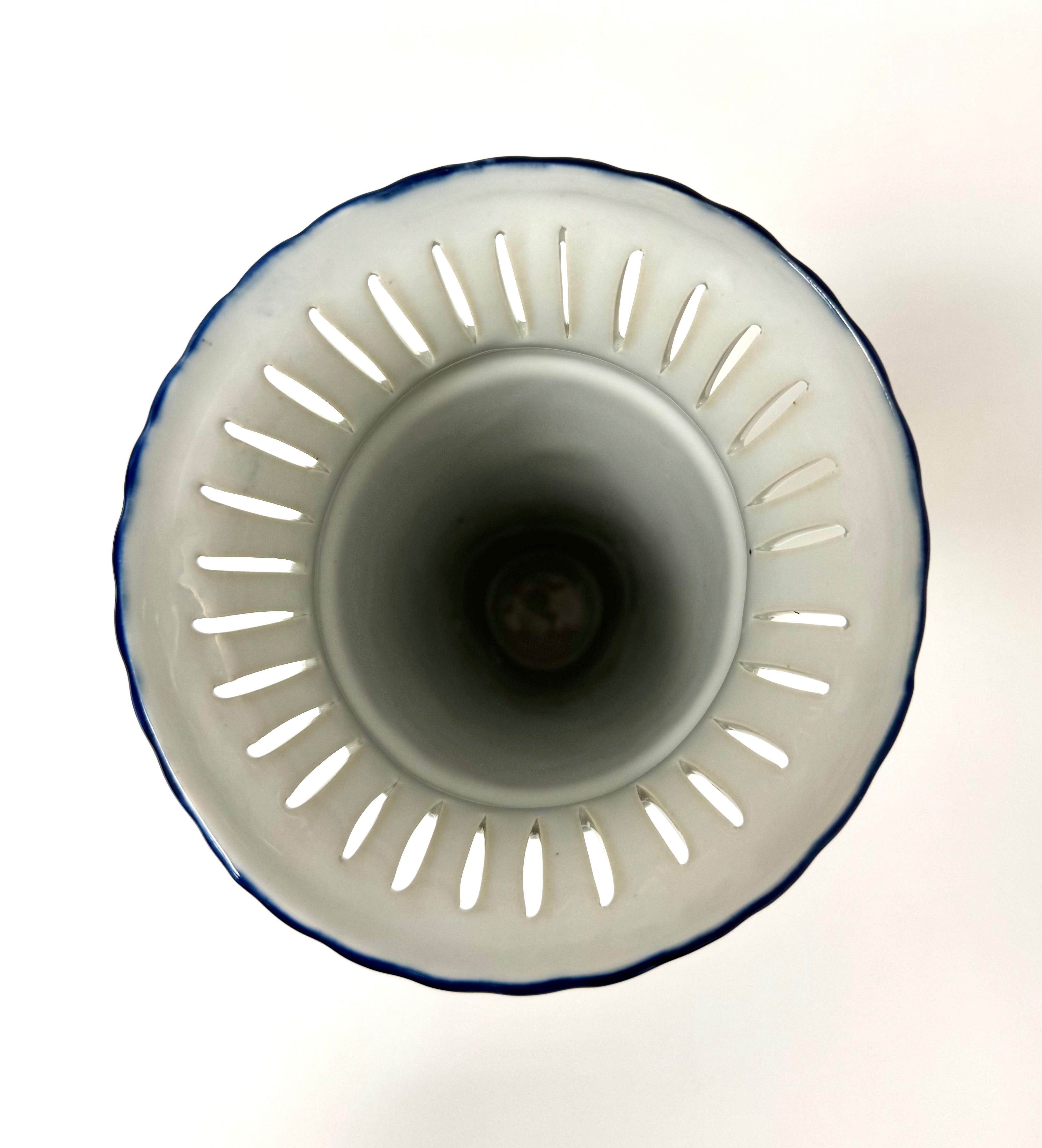 Blue & White Chinoiserie Footed Vase