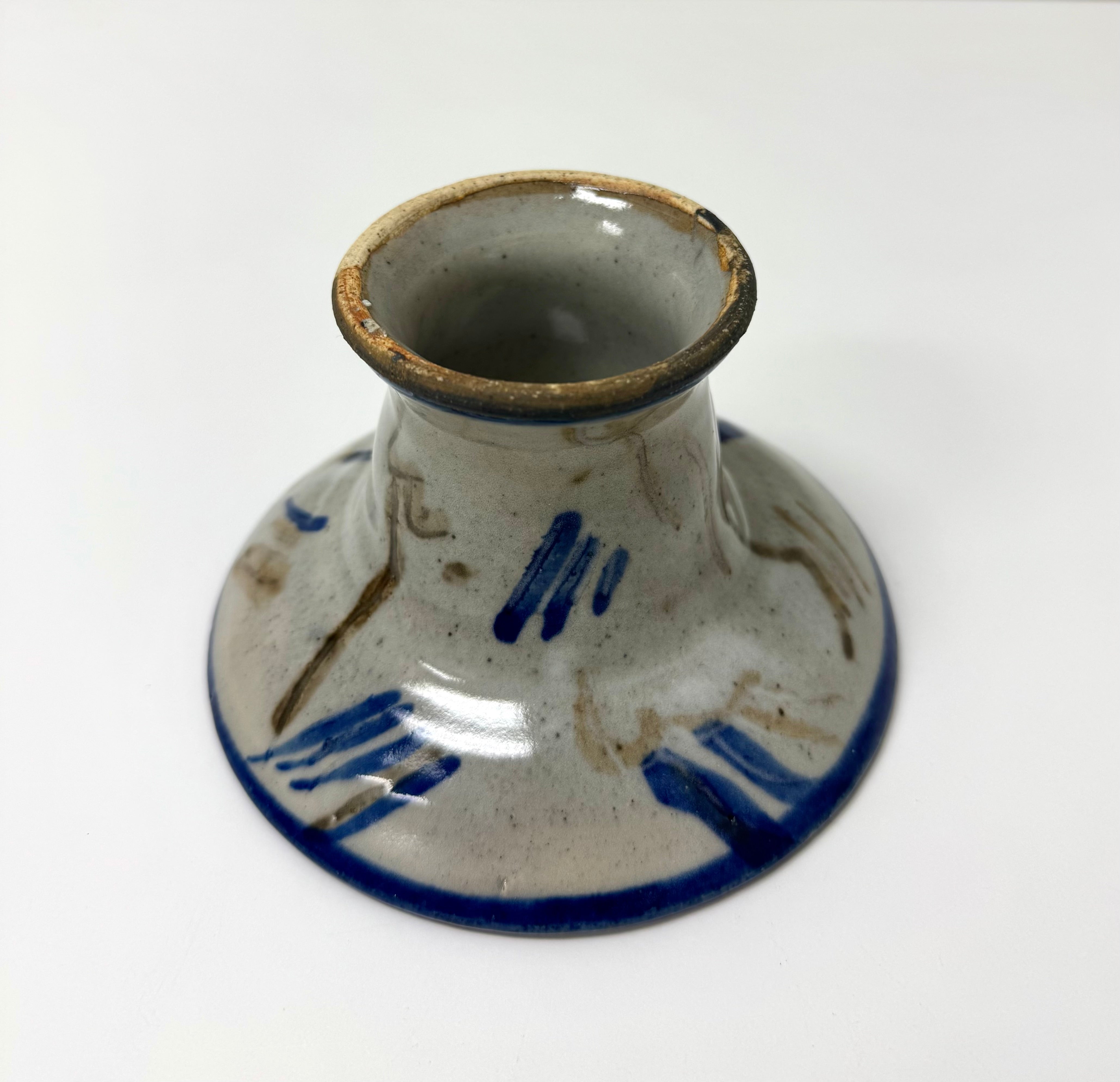 Hand-painted Stoneware Candle Holder