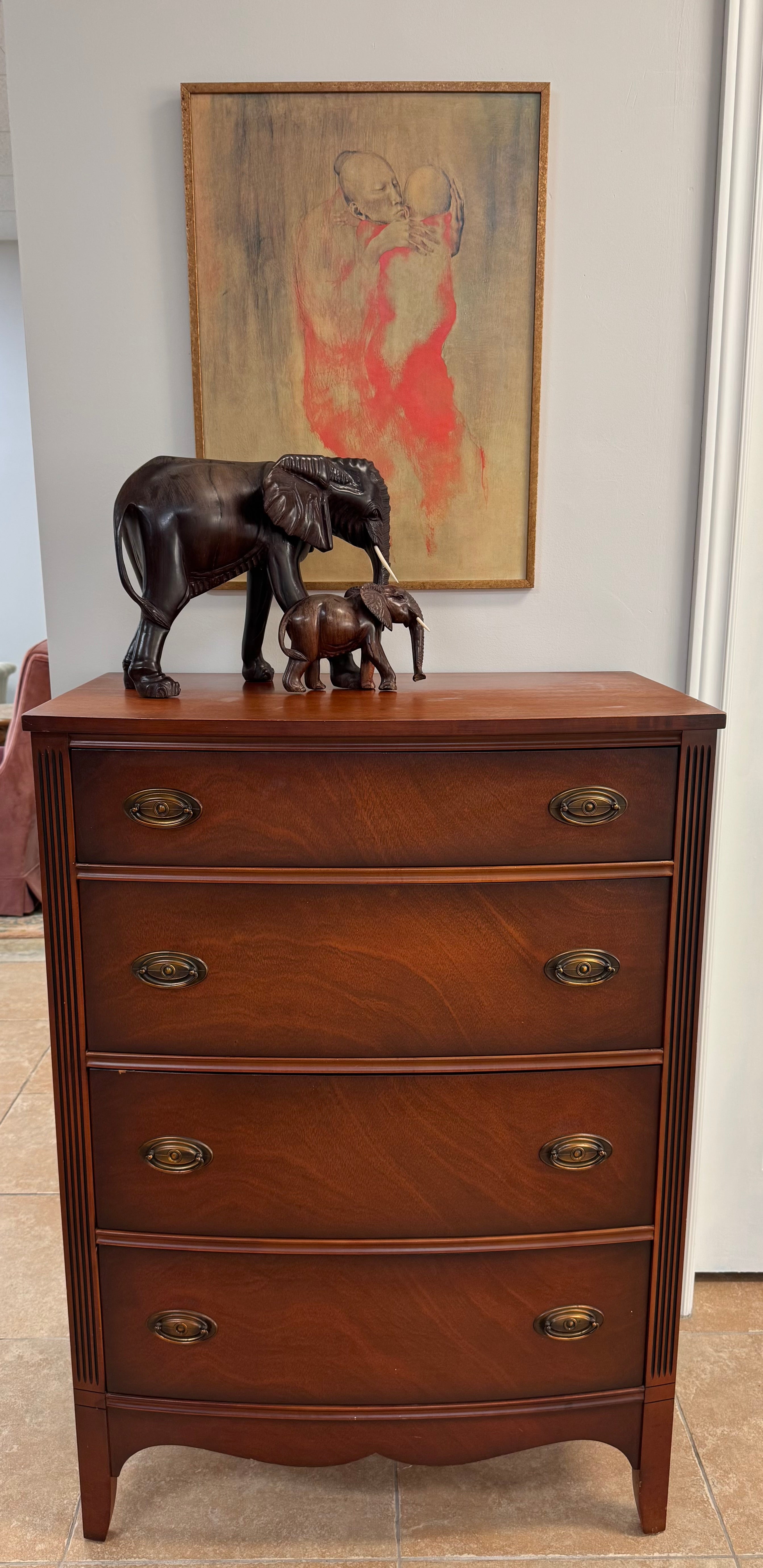 Vintage Hand-carved Mother and Calf Elephant Sculpture