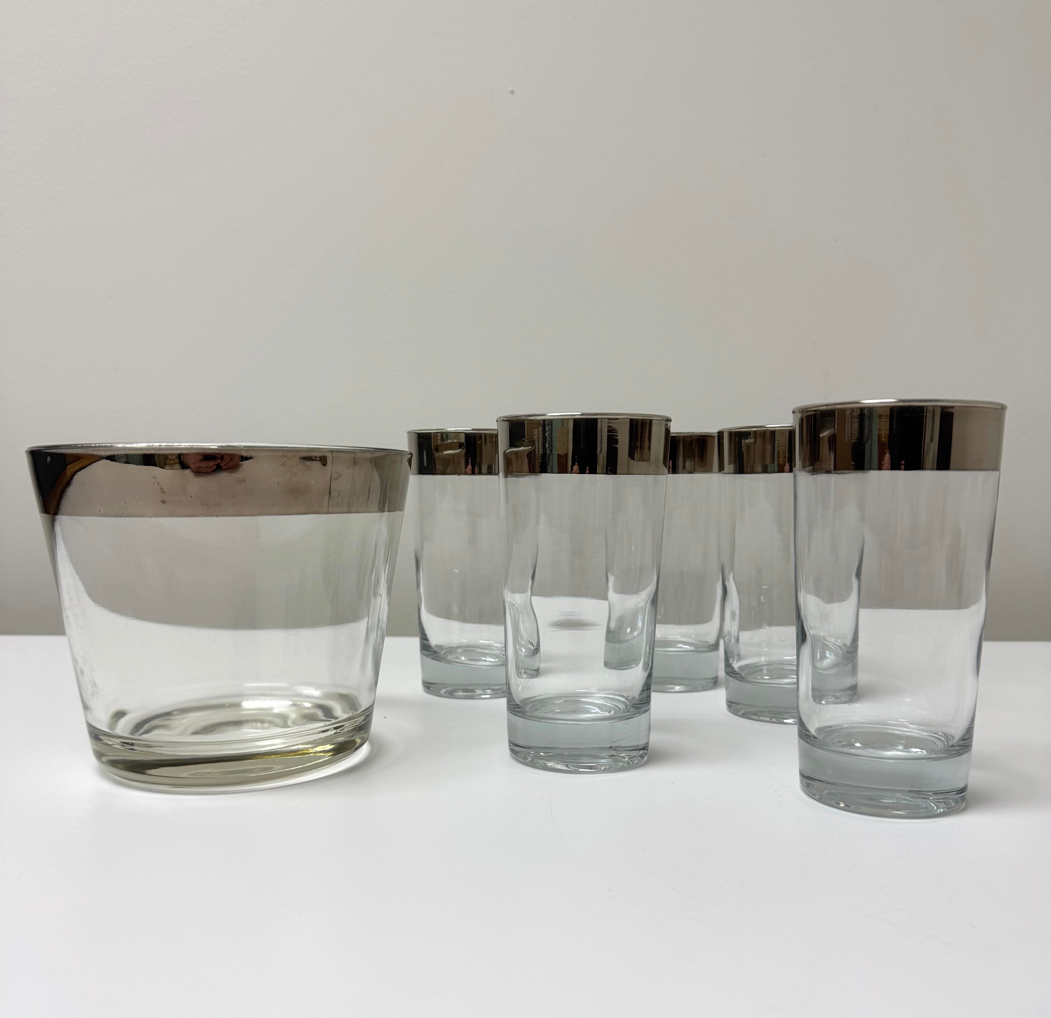 Vintage DOROTHY THORPE Ice Bucket & Set of 5 Highball Glasses