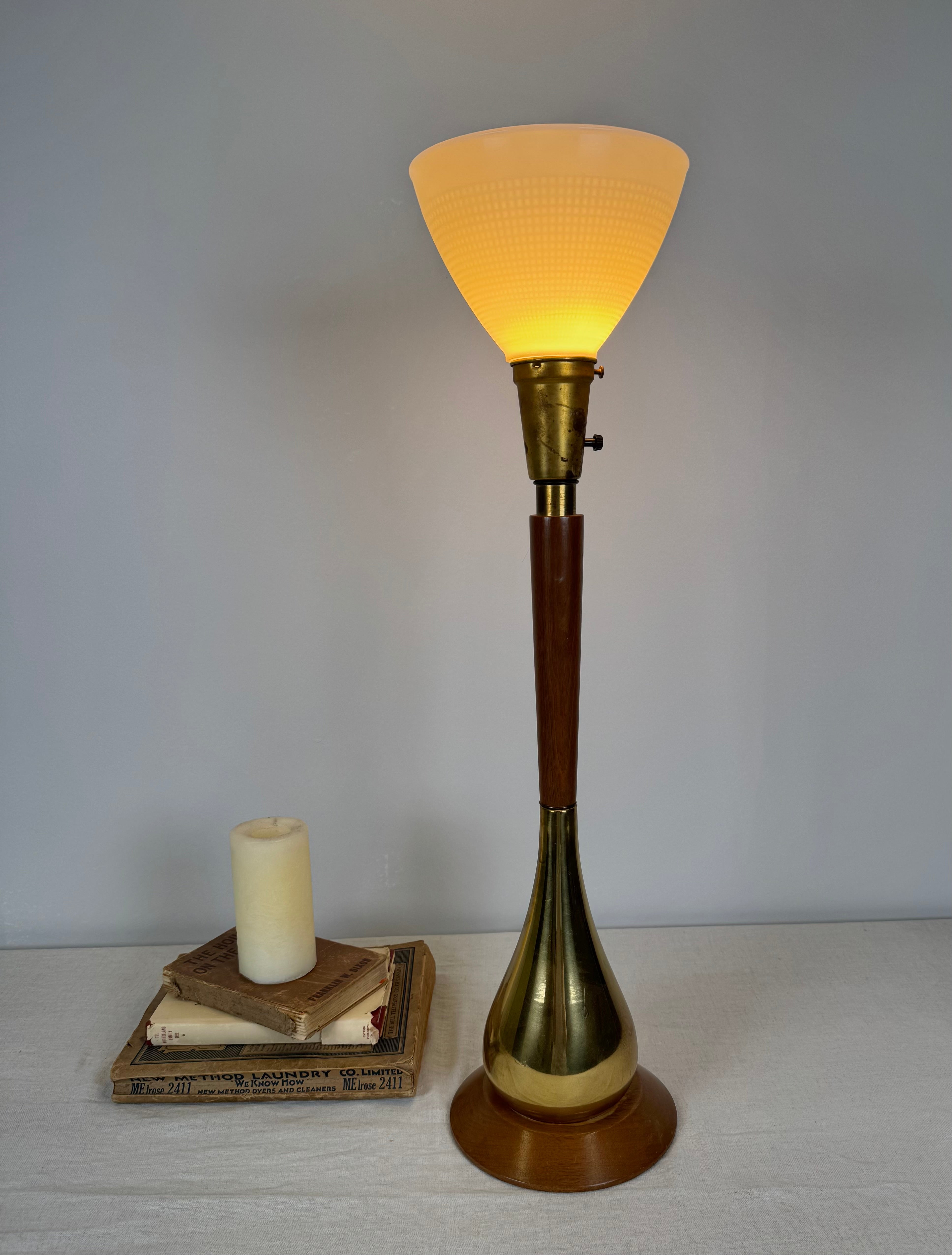 Vintage MCM Teak and Brass Lamp
