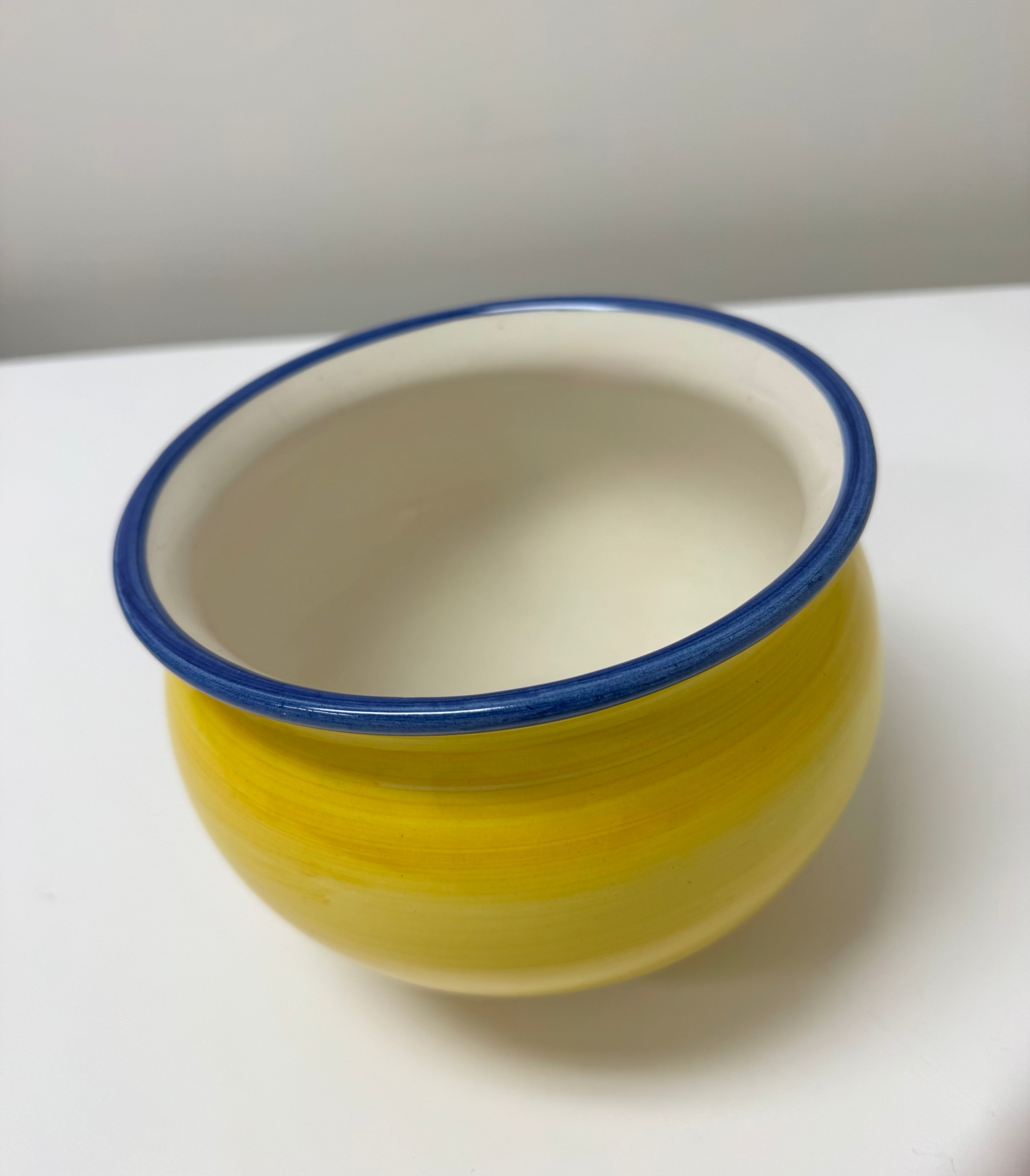 Hand-painted Yellow Footed Bowl with Blue Rim