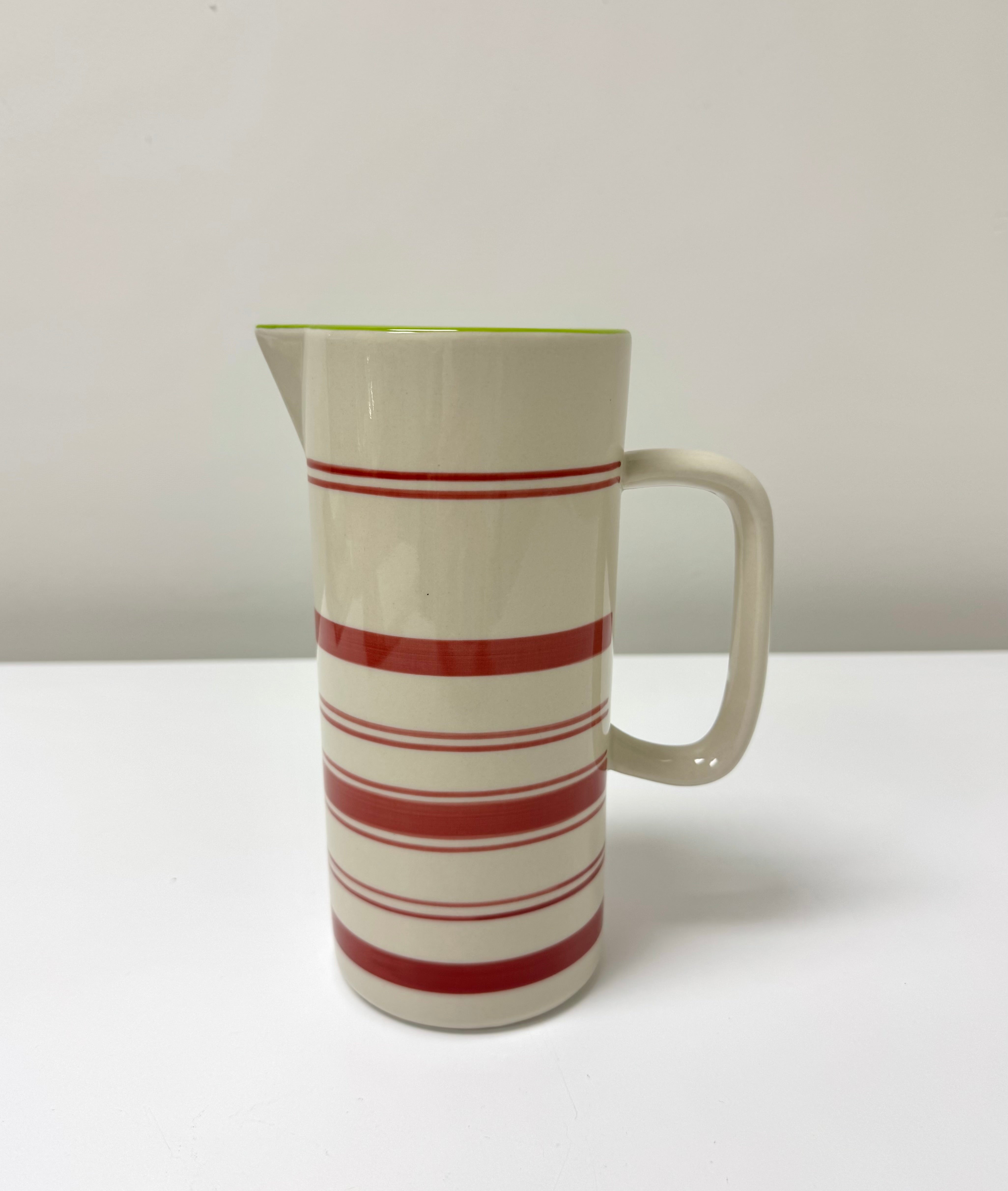 Cream Striped Stoneware Pitcher