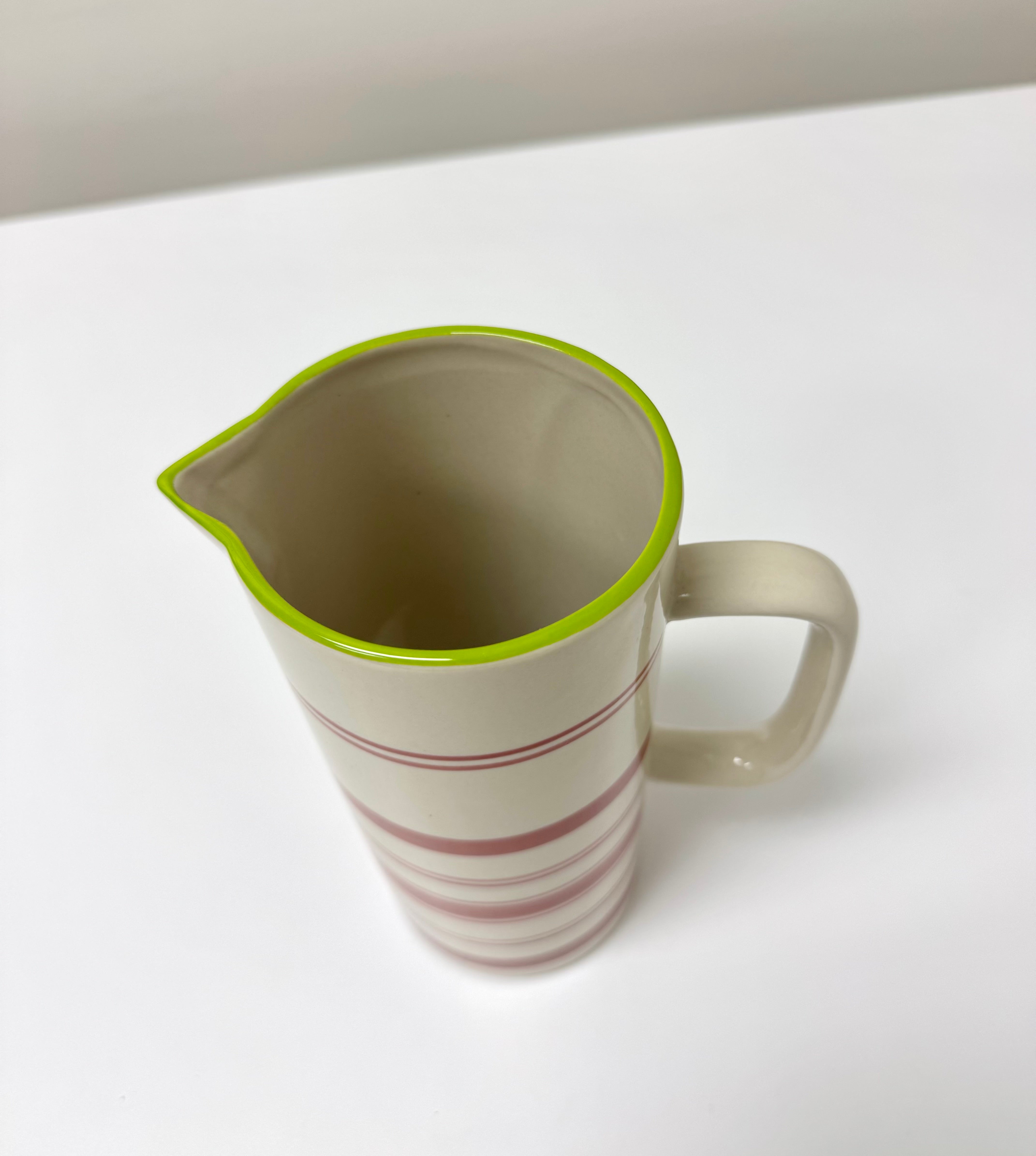 Cream Striped Stoneware Pitcher