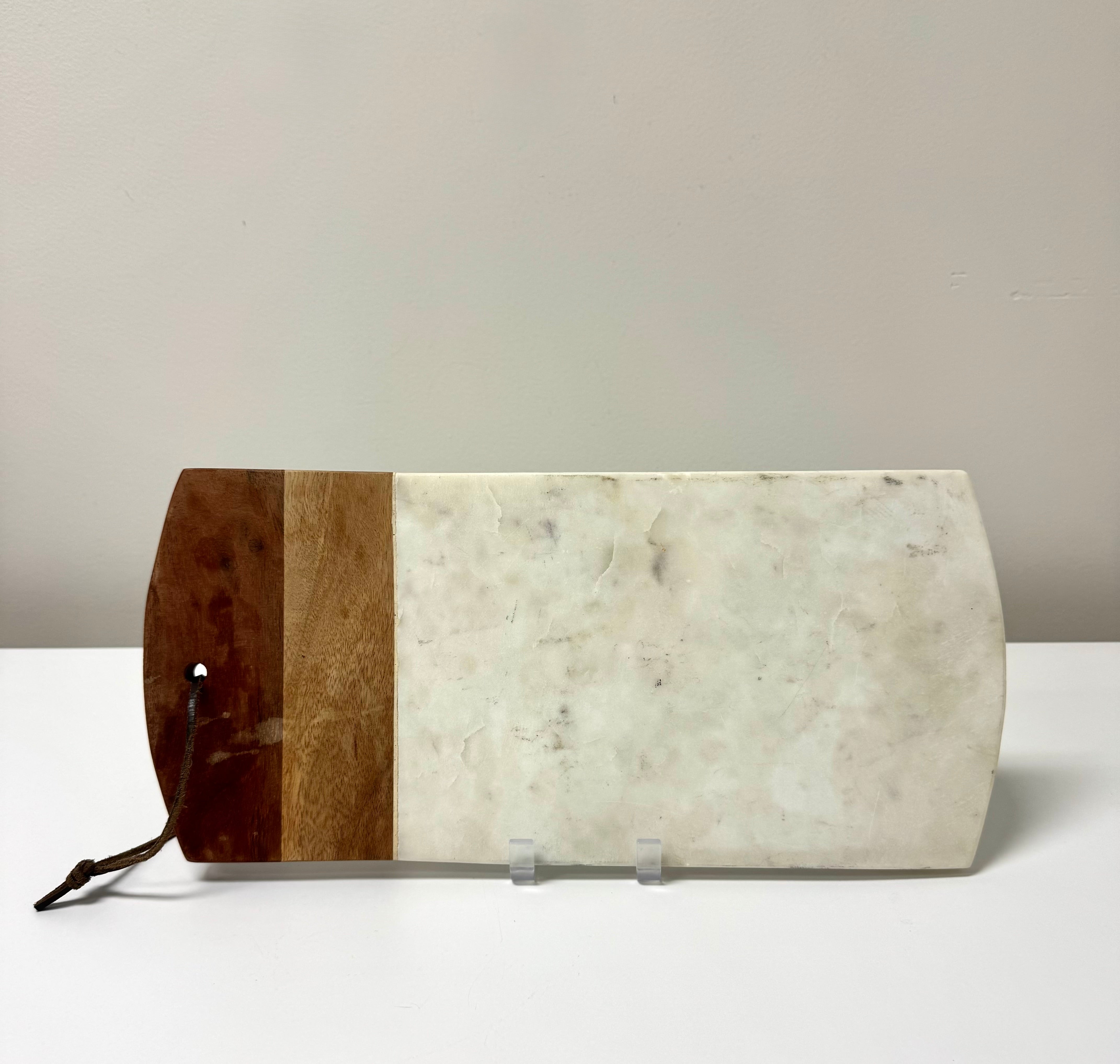 White Marble and Wood Cheese Board