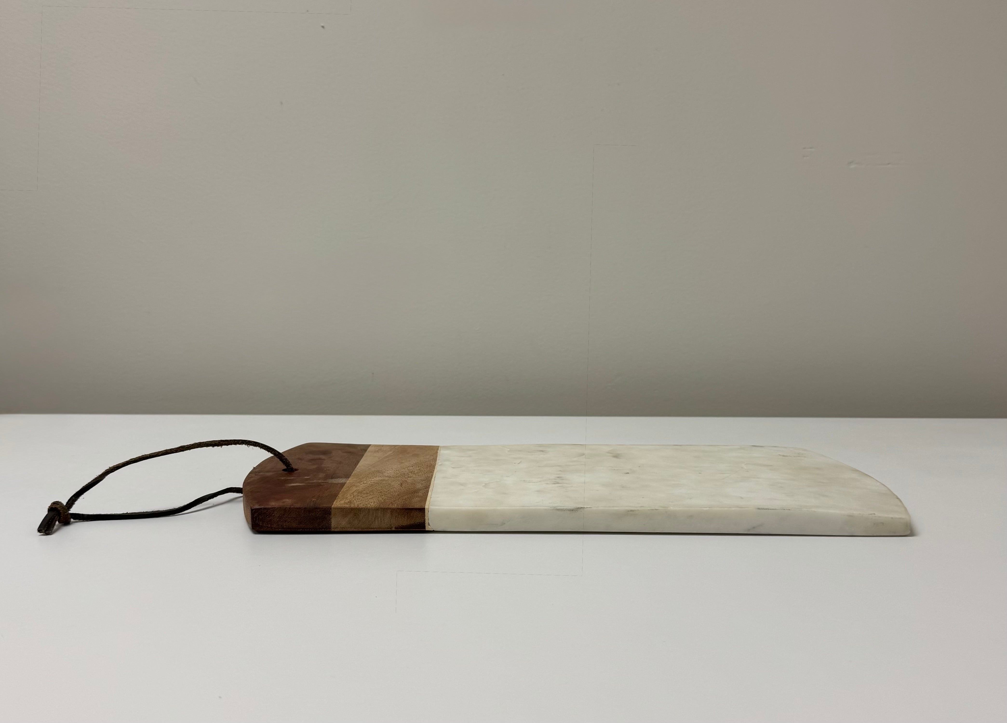 White Marble and Wood Cheese Board