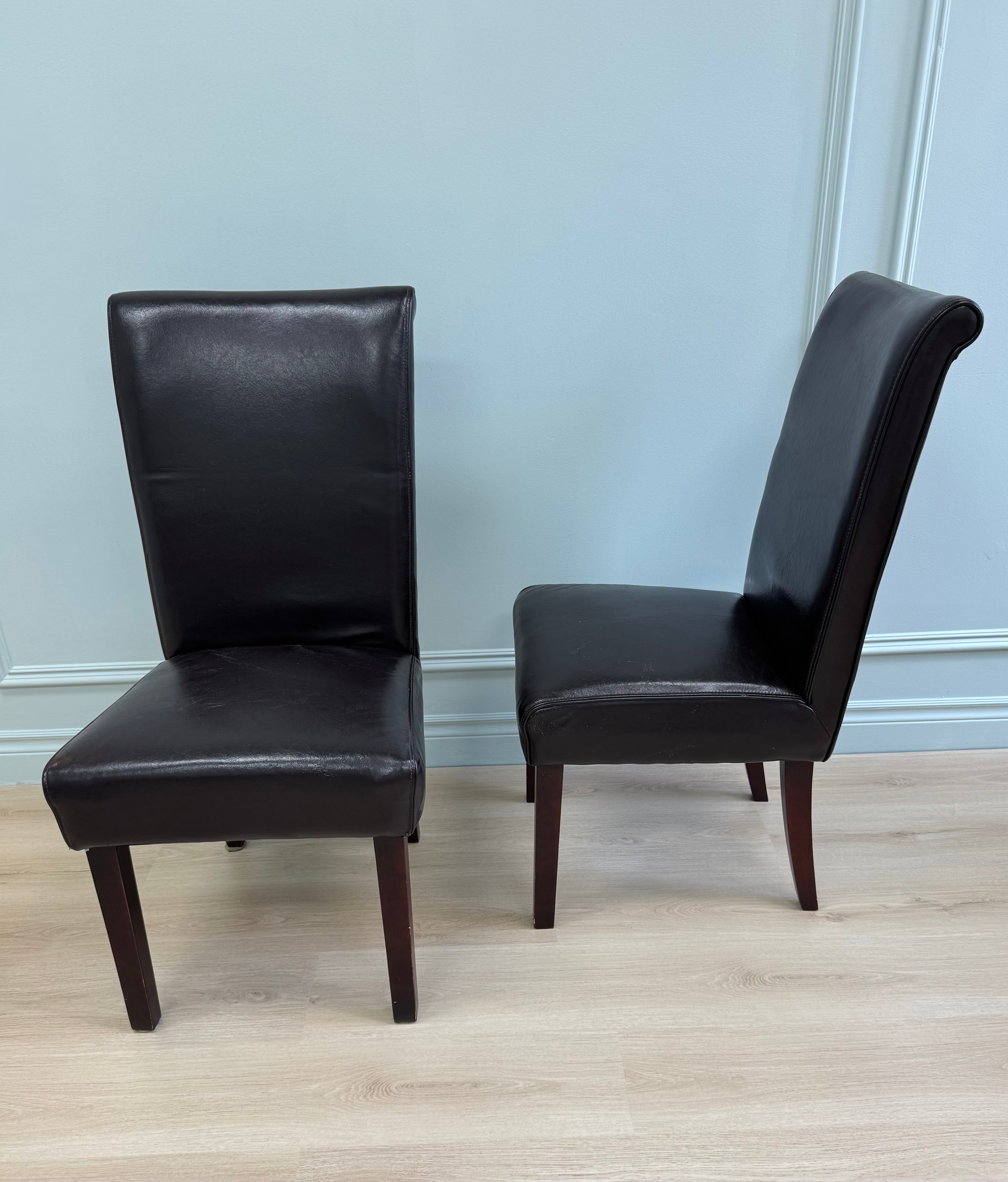 Dark Brown Leather Dining Chairs Set of 2