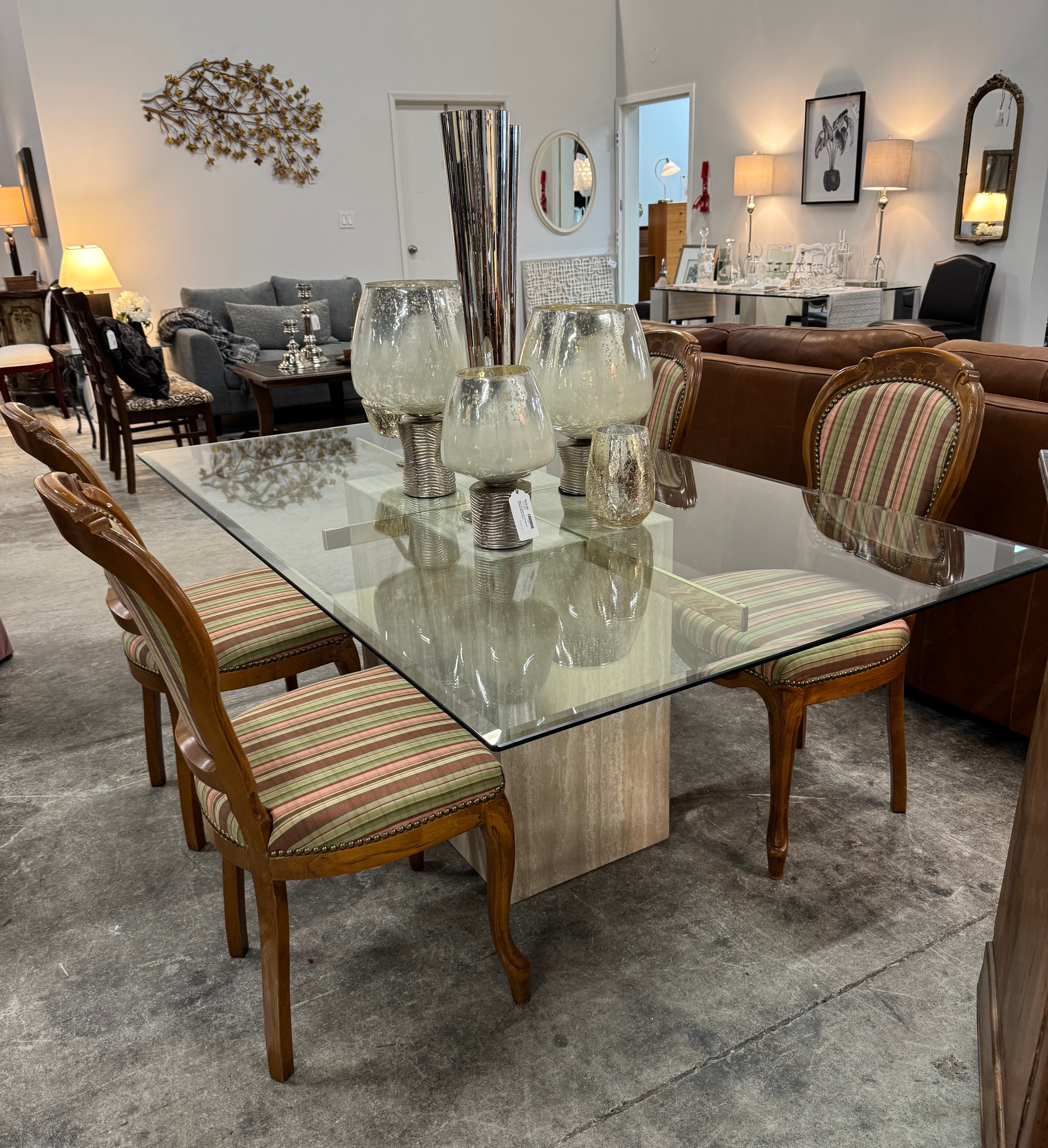 Beige Travertine Glass-top Dining Table