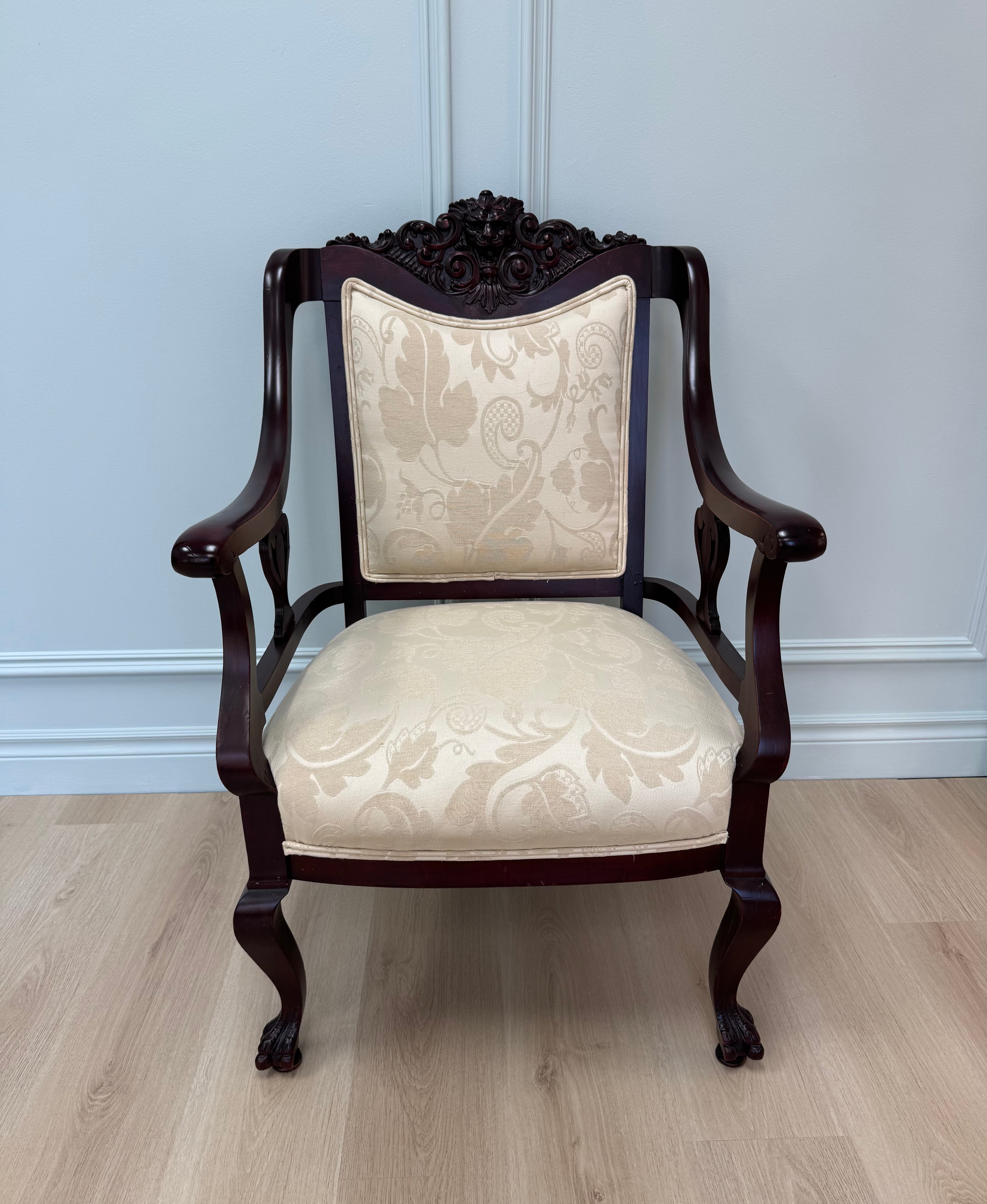 Antique Ivory Damask Arm Chair