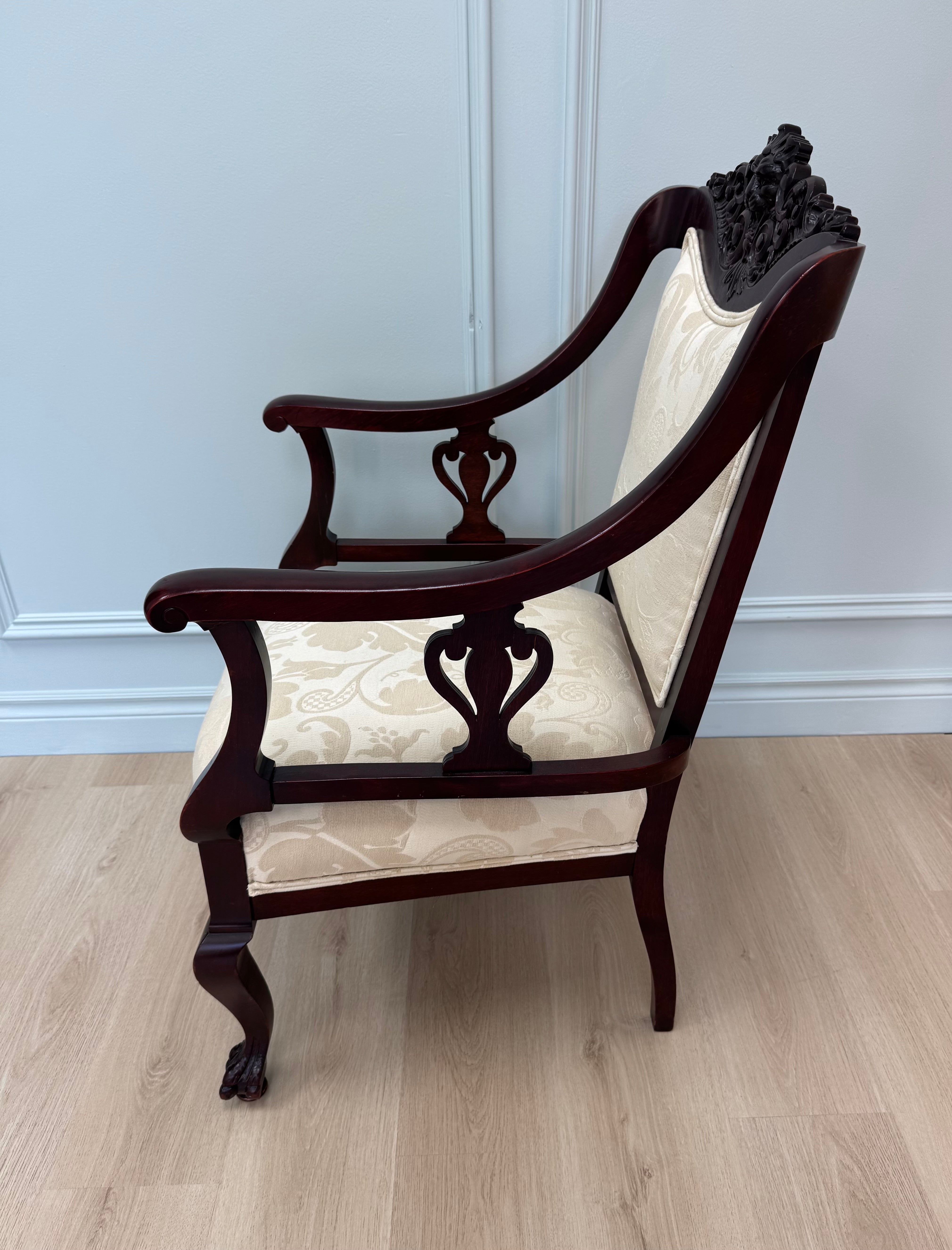 Antique Ivory Damask Arm Chair