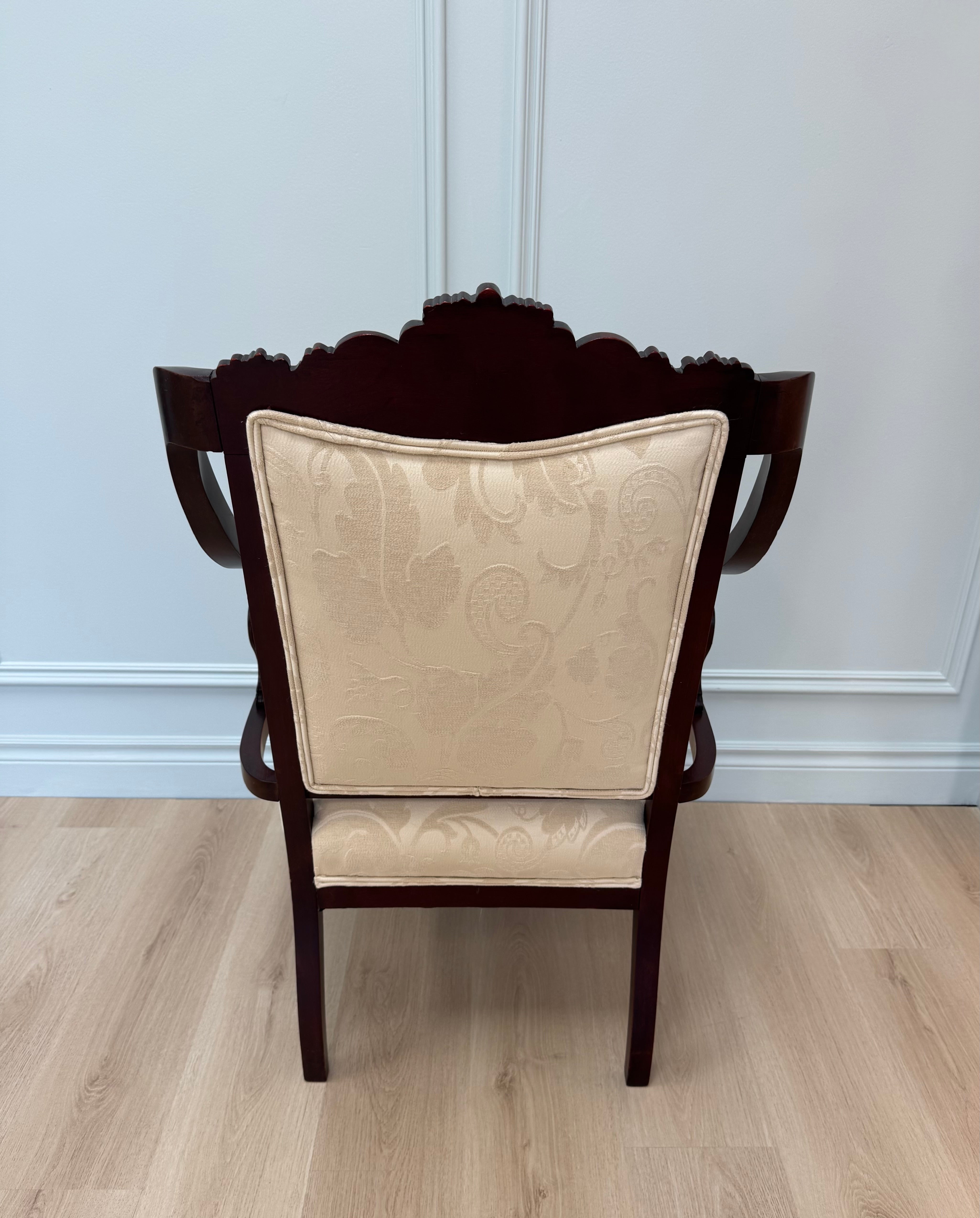 Antique Ivory Damask Arm Chair