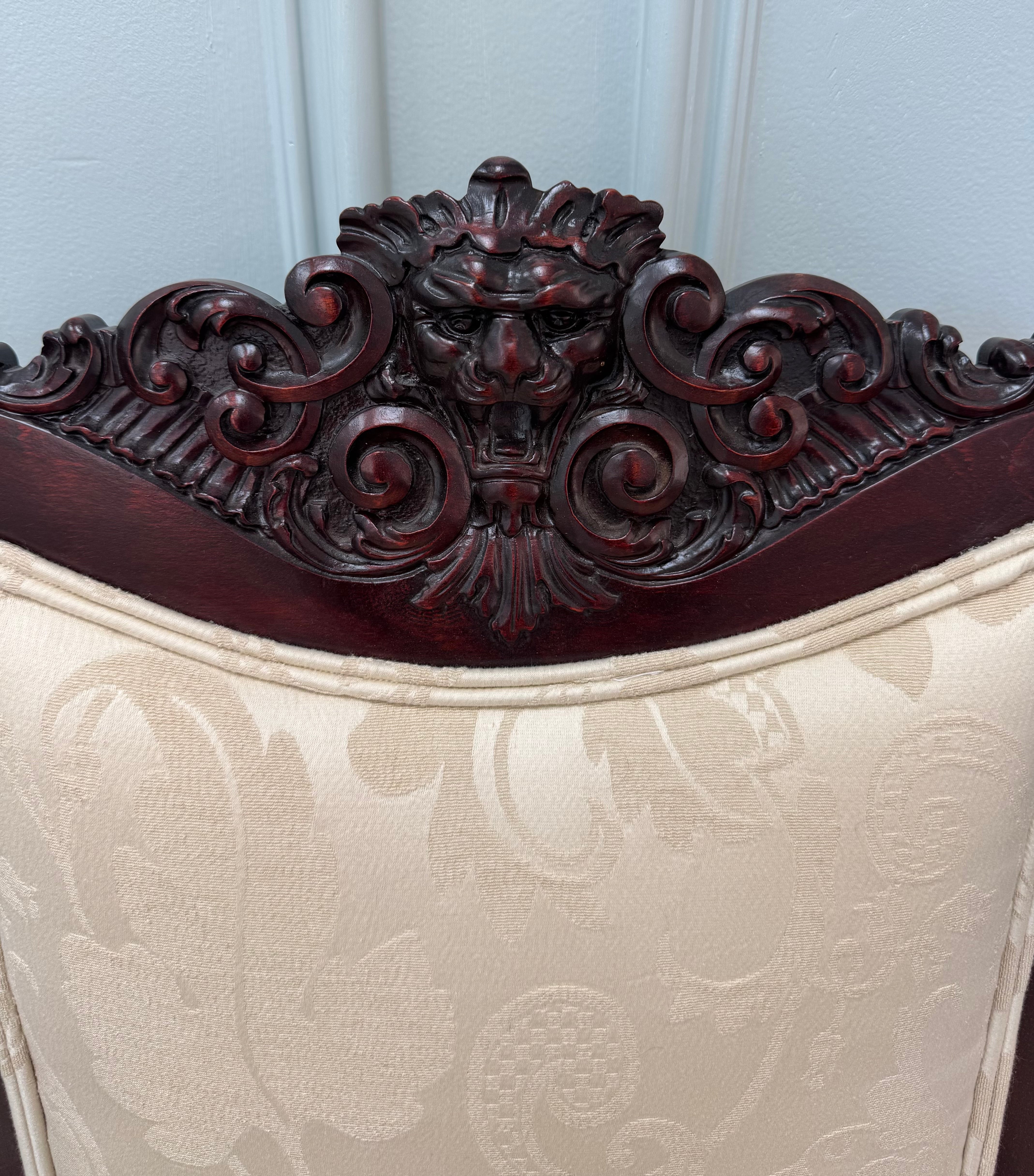 Antique Ivory Damask Arm Chair