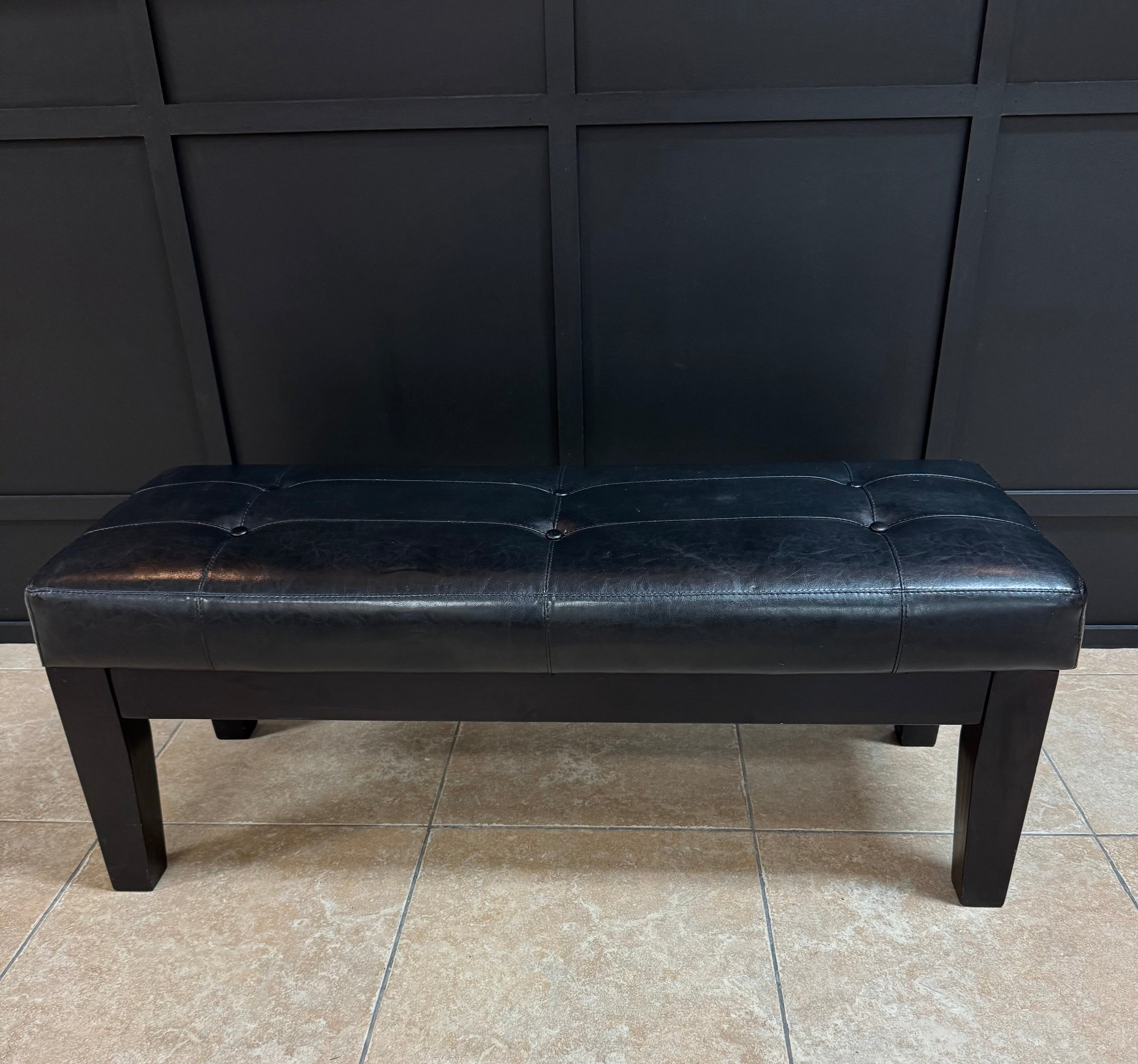 Black Faux Leather Tufted Bench