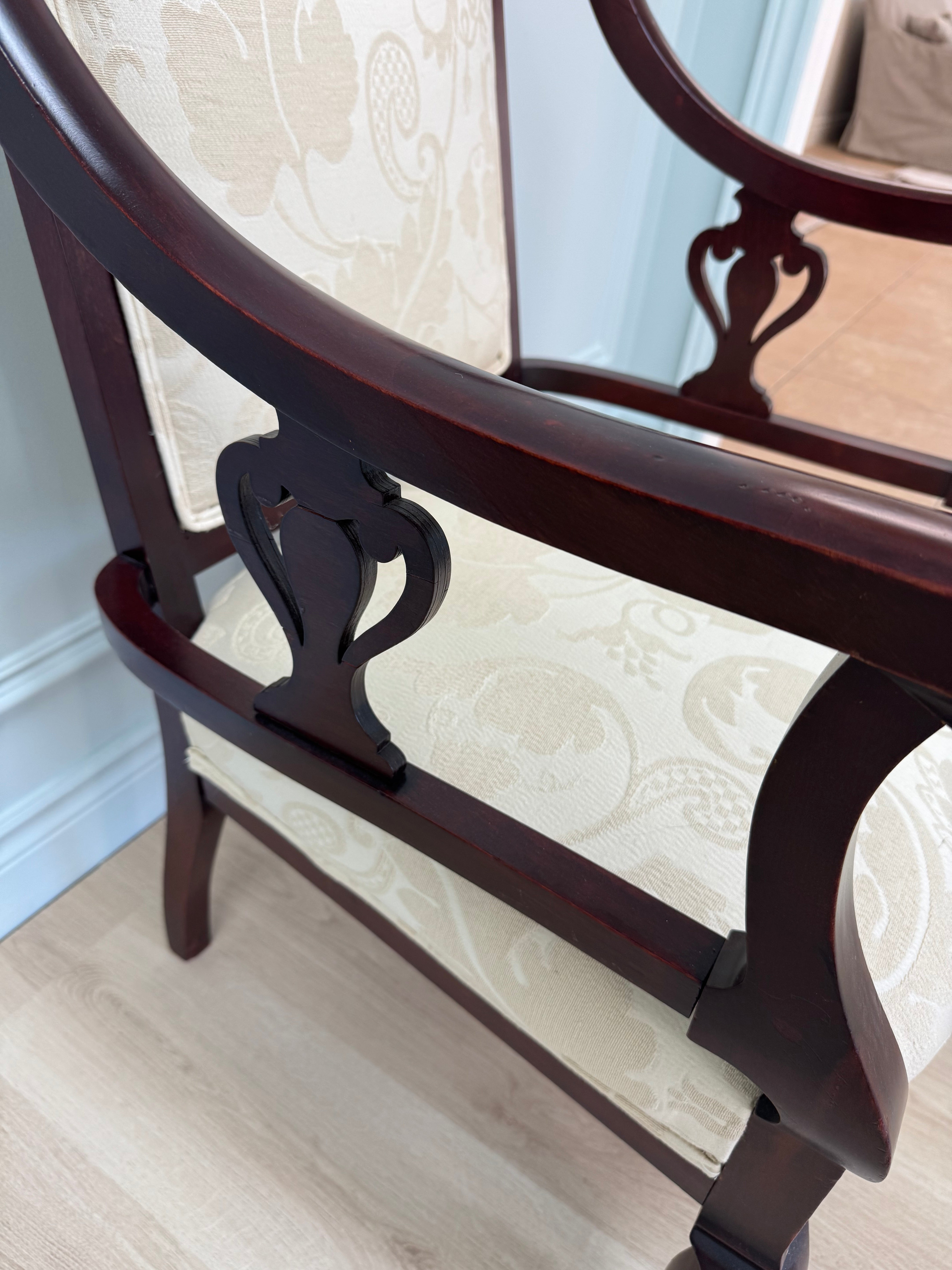 Antique Ivory Damask Arm Chair