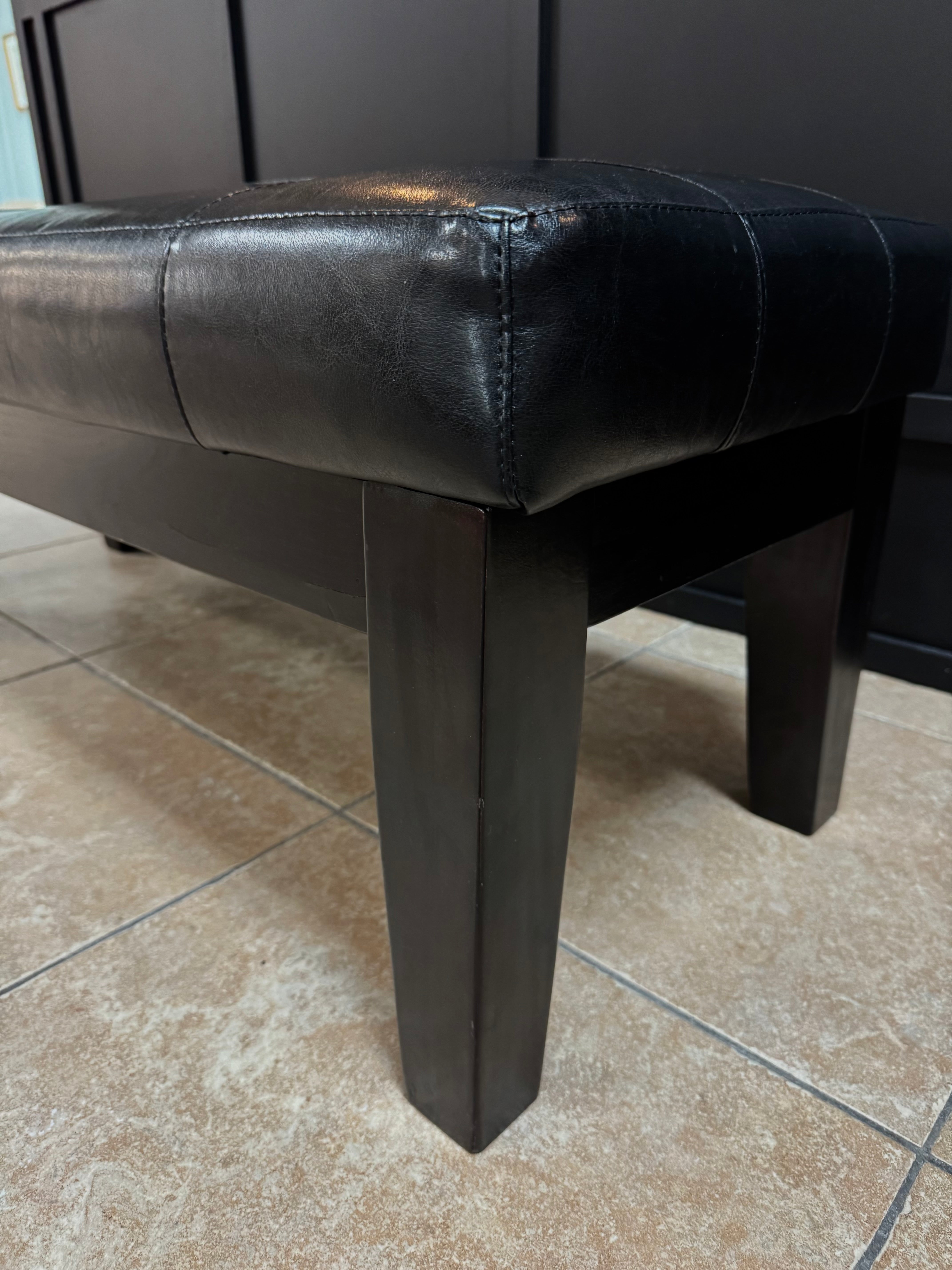 Black Faux Leather Tufted Bench