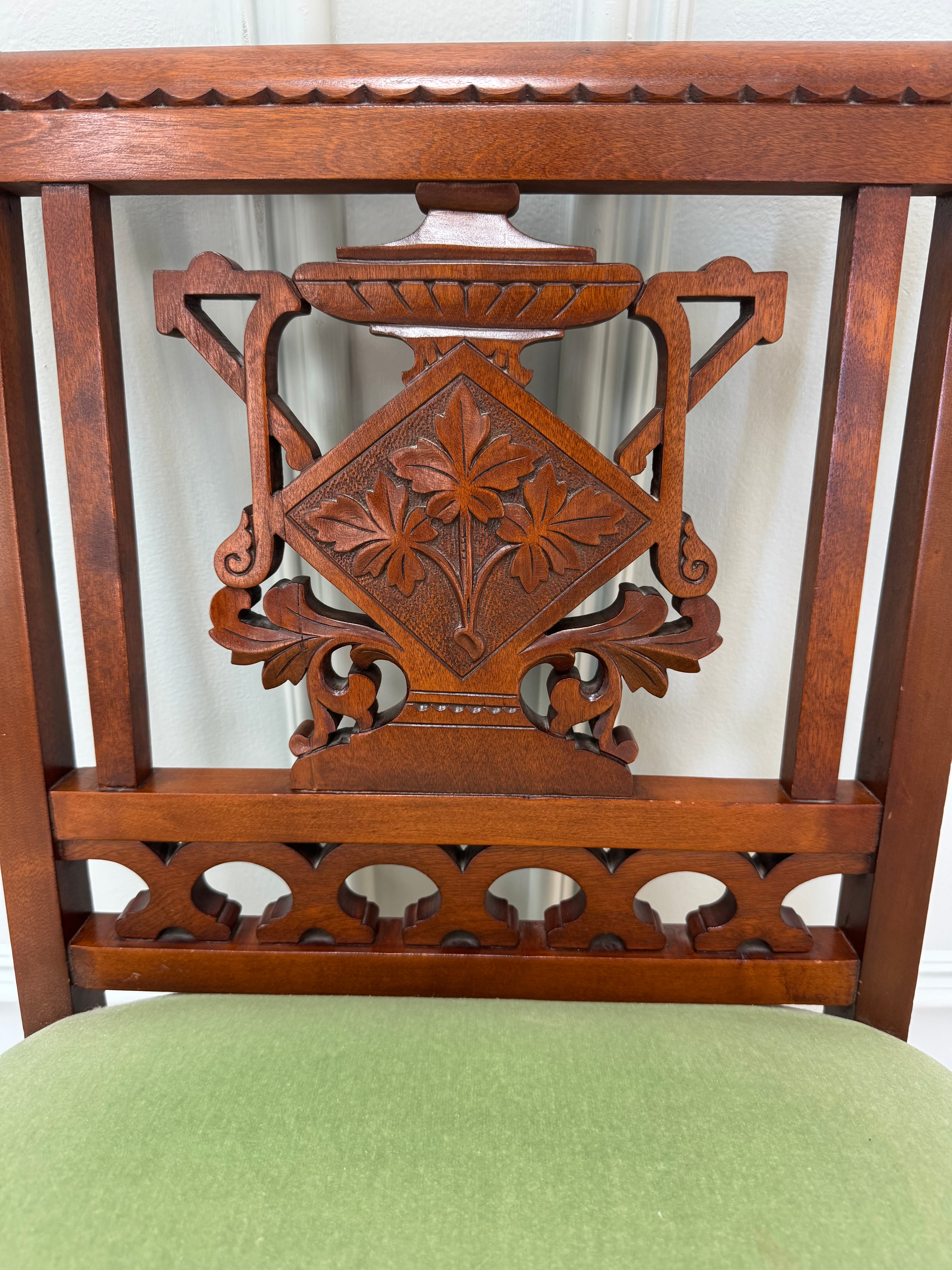 Antique Eastlake Green Velvet Chair