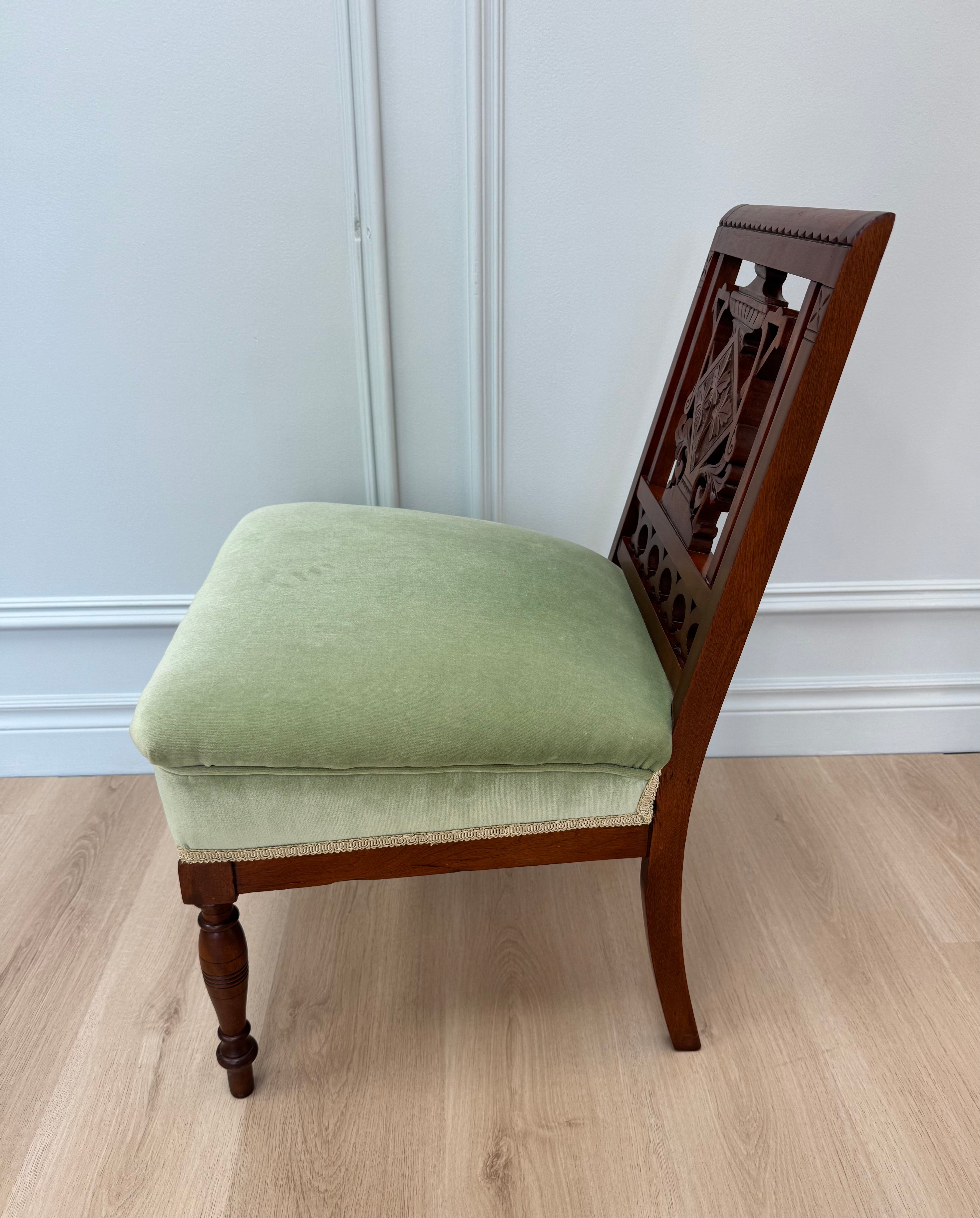 Antique Eastlake Green Velvet Chair