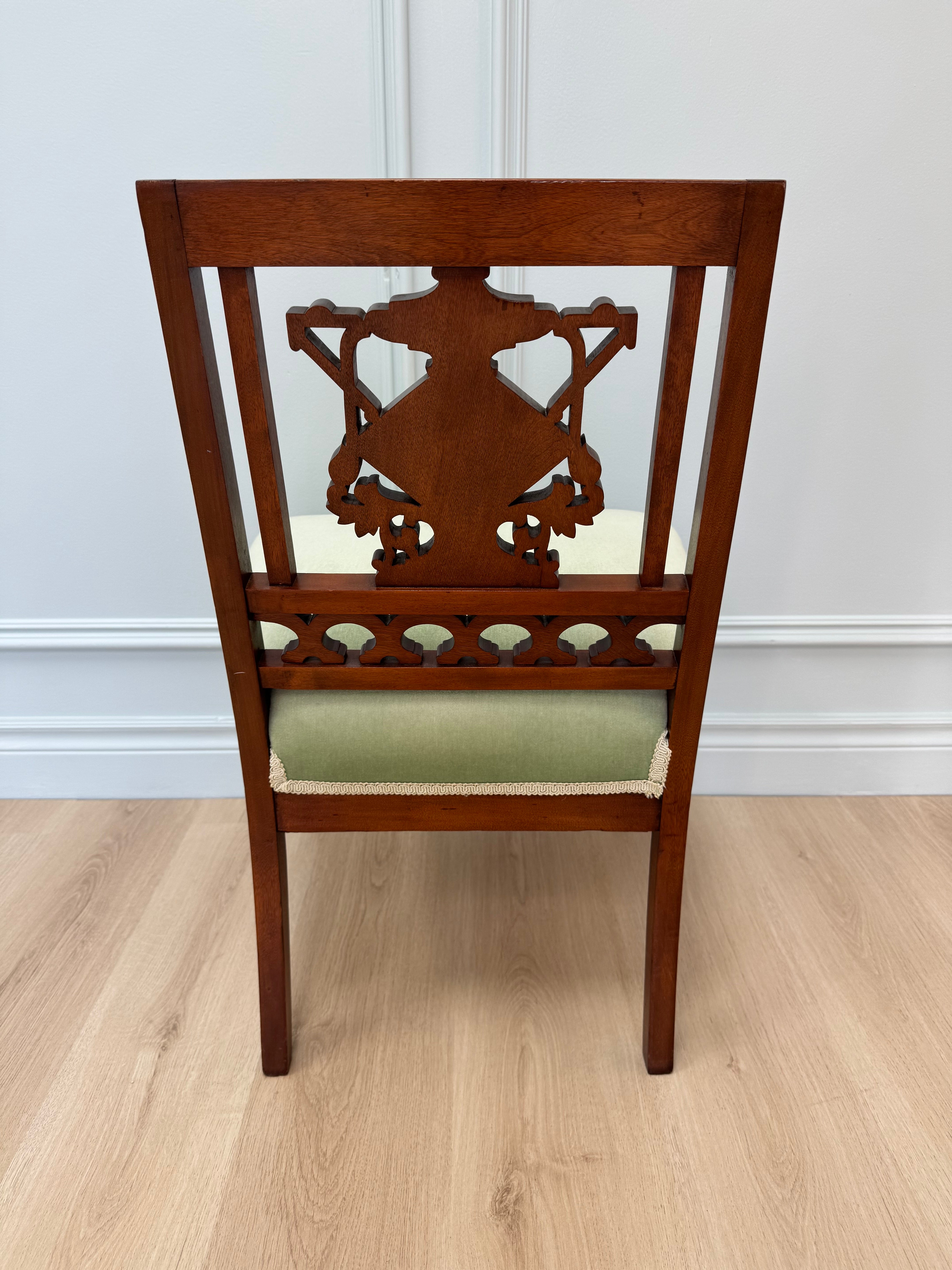 Antique Eastlake Green Velvet Chair