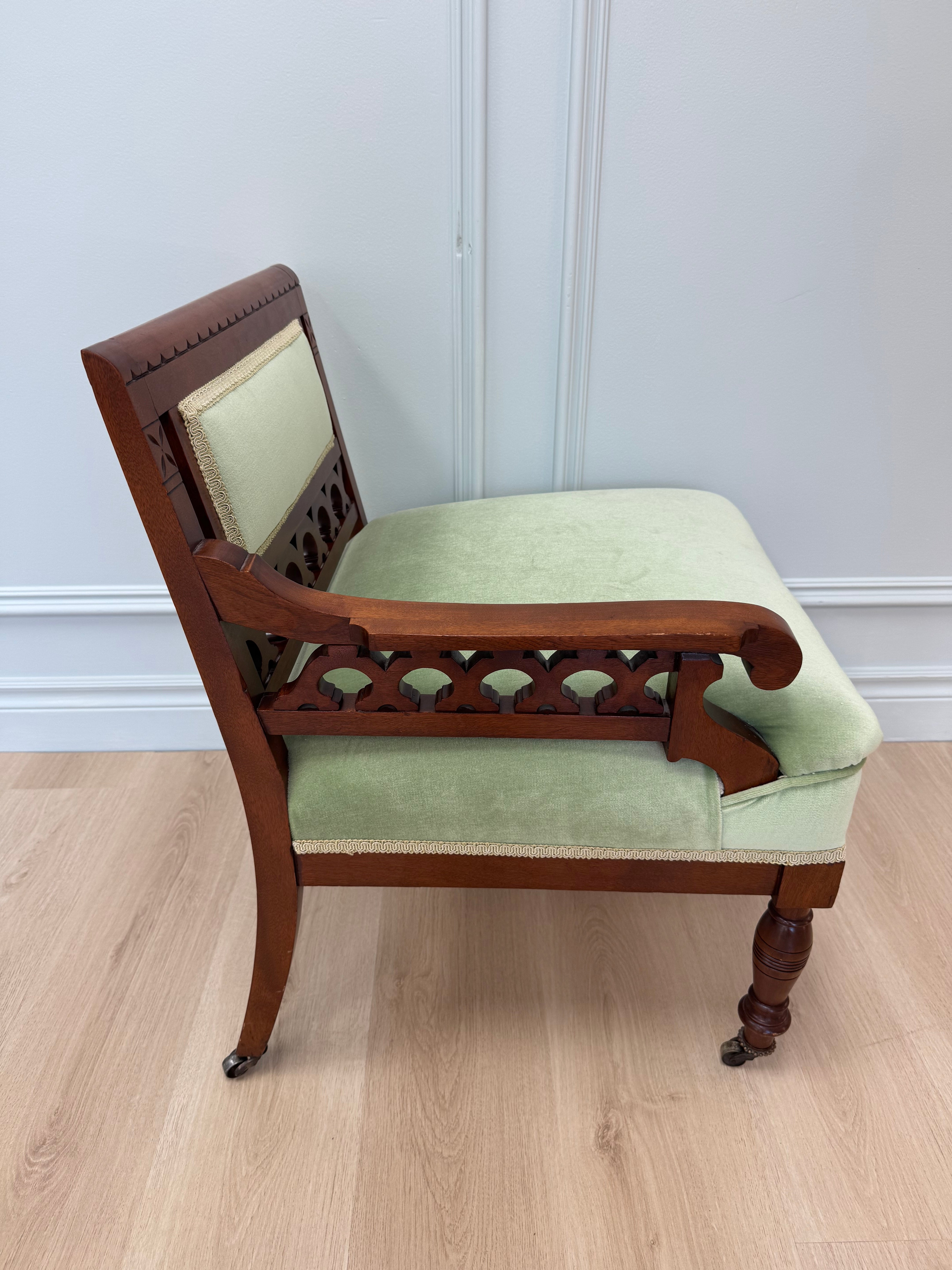 Antique Eastlake Green Velvet Lady's Chair