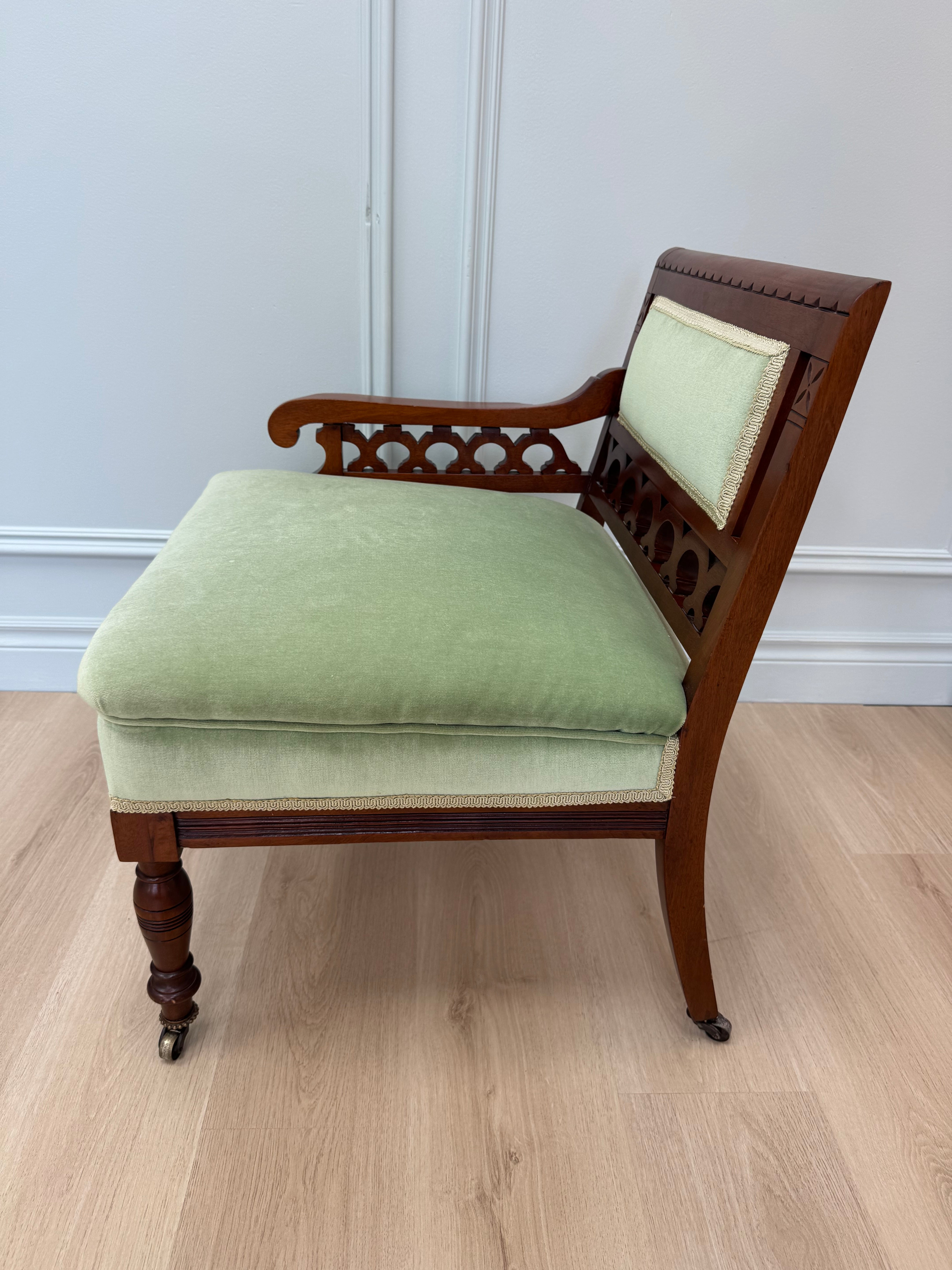 Antique Eastlake Green Velvet Lady's Chair