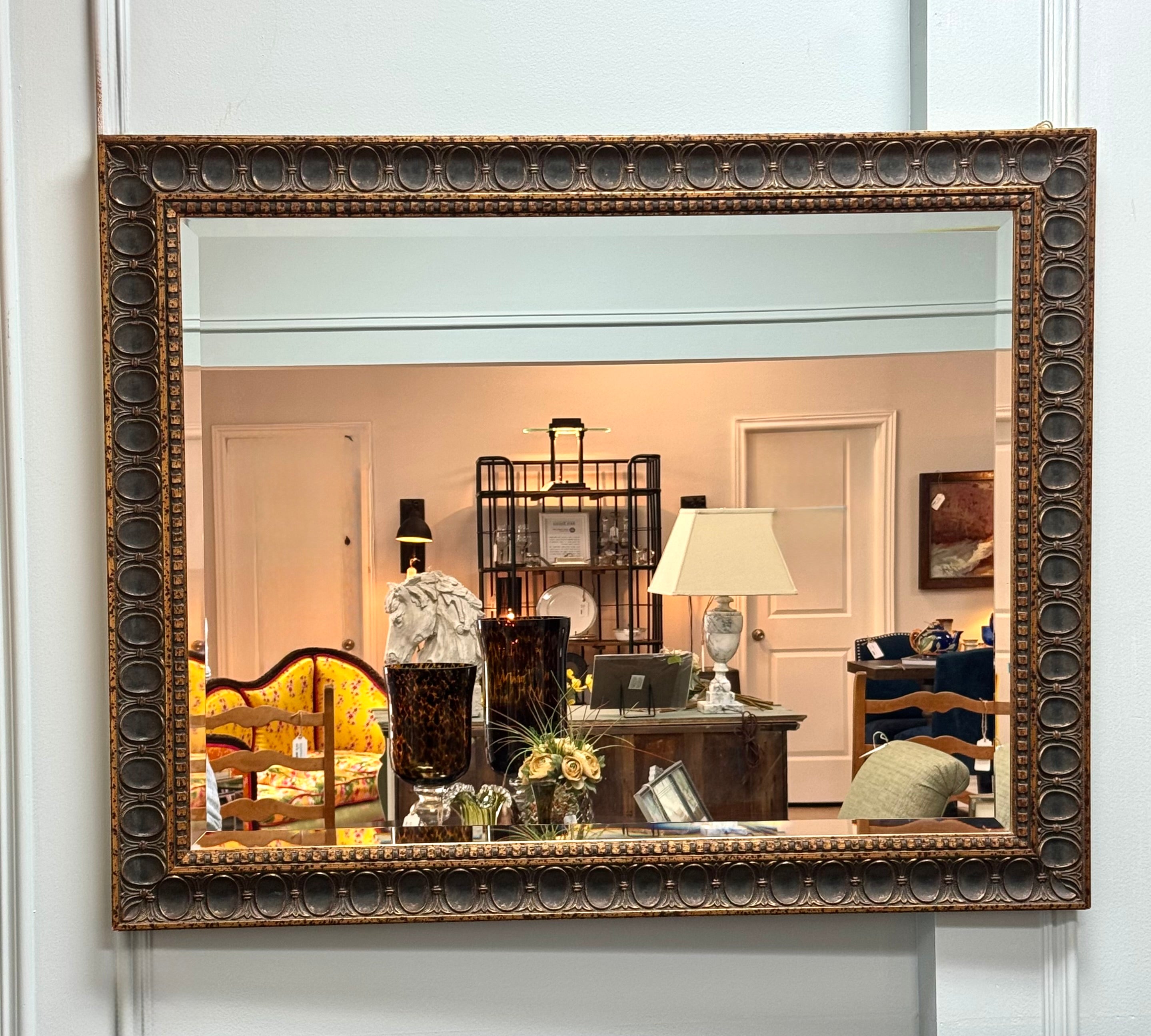Speckled Bronze Carved Wood Mirror